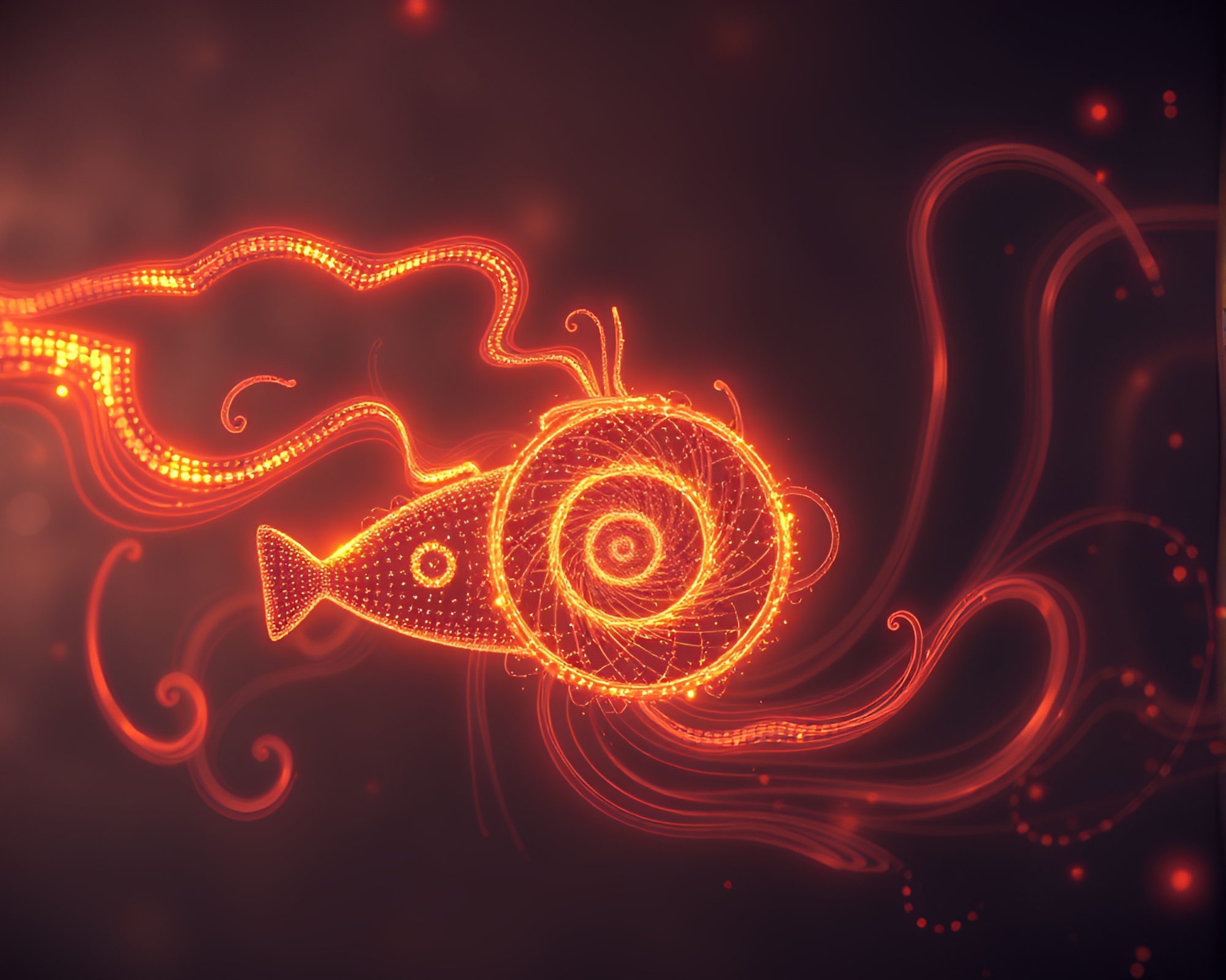 Golden Spiral Submarine Dancing in Peachy Glow – free AI stock image