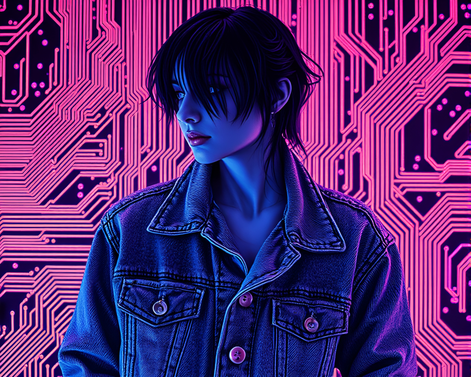 Futuristic Circuit Board Siren in Synthwave Style – free AI stock image