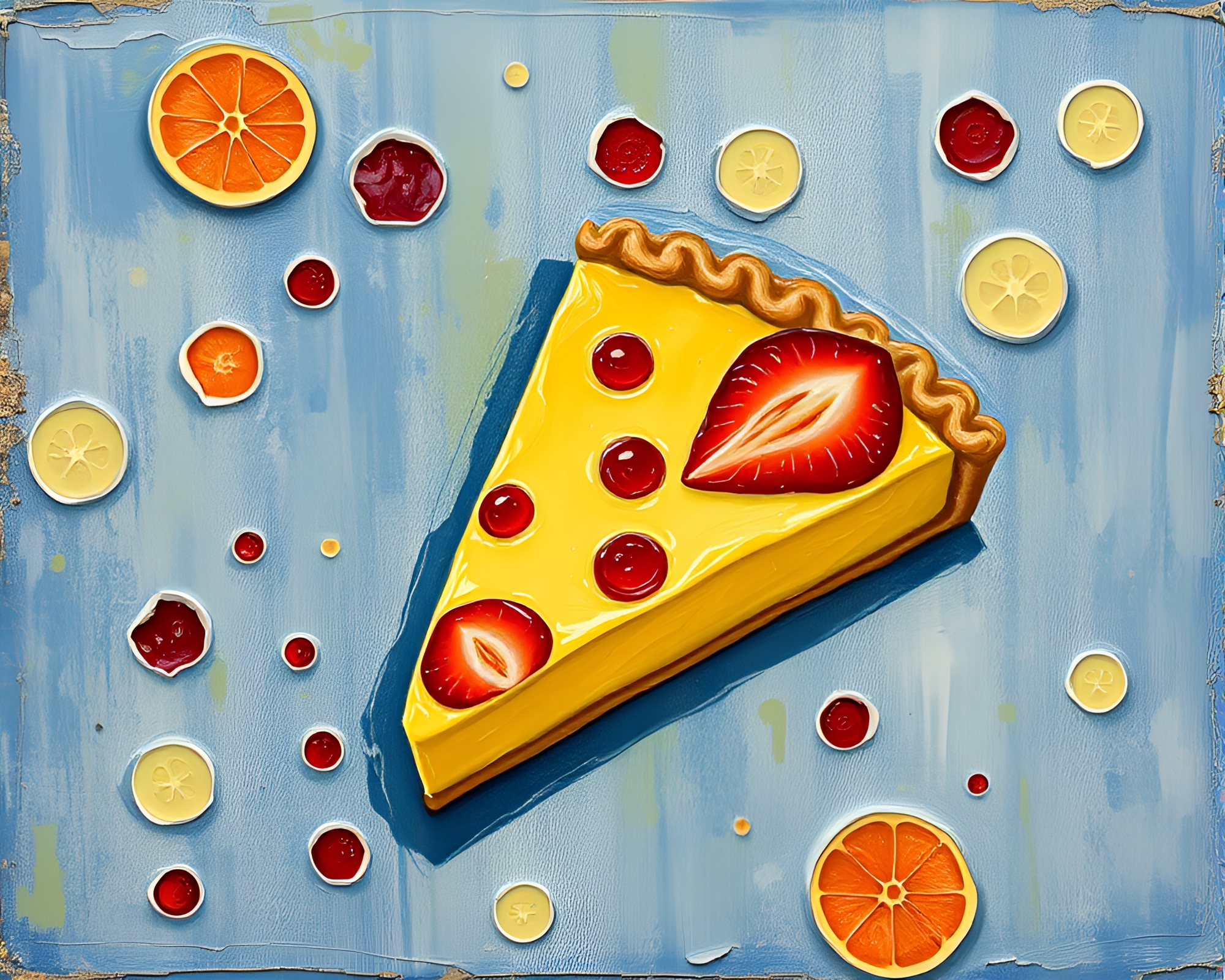 Mildew Spots on Faded Denim Fruit Tart Acrylic Painting – free AI stock image