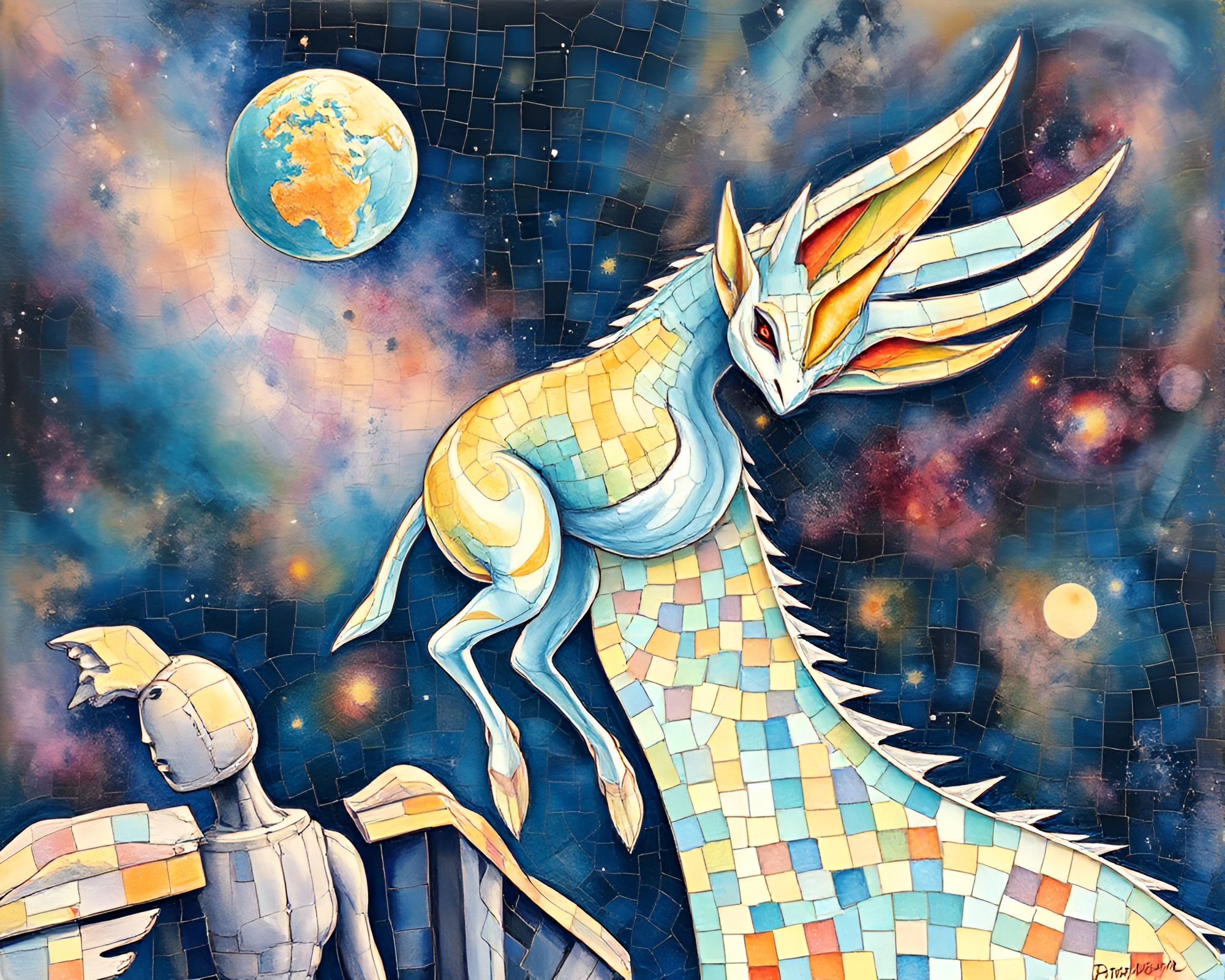 Banshee mosaic tiling in watercolor pastels – free AI stock image