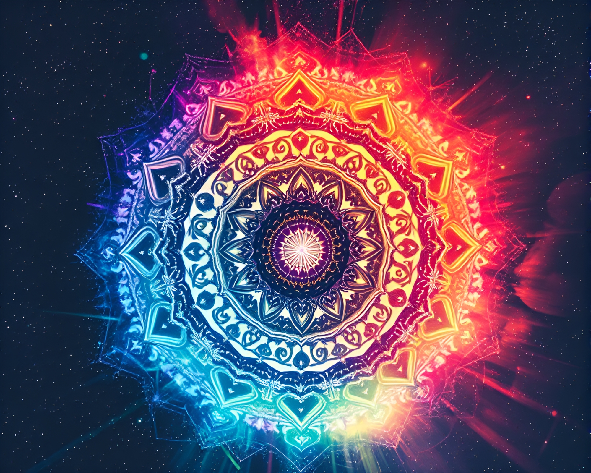 Celestial Mandala Photocollage with Cosmic Rainbow Hues – free AI stock image
