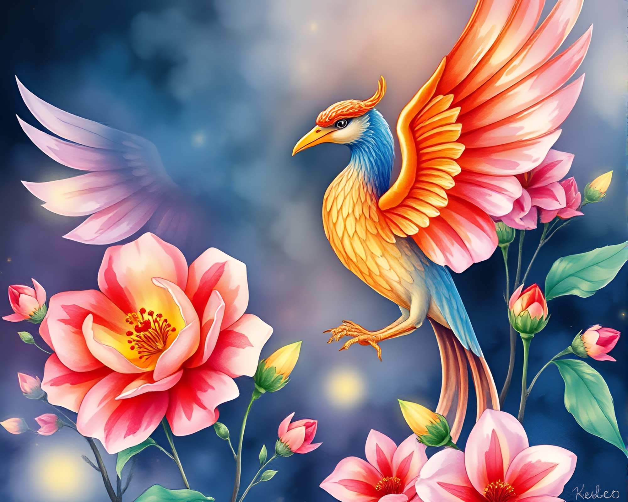 Enchanting Watercolor Gryphon in CRT Glow – free AI stock image