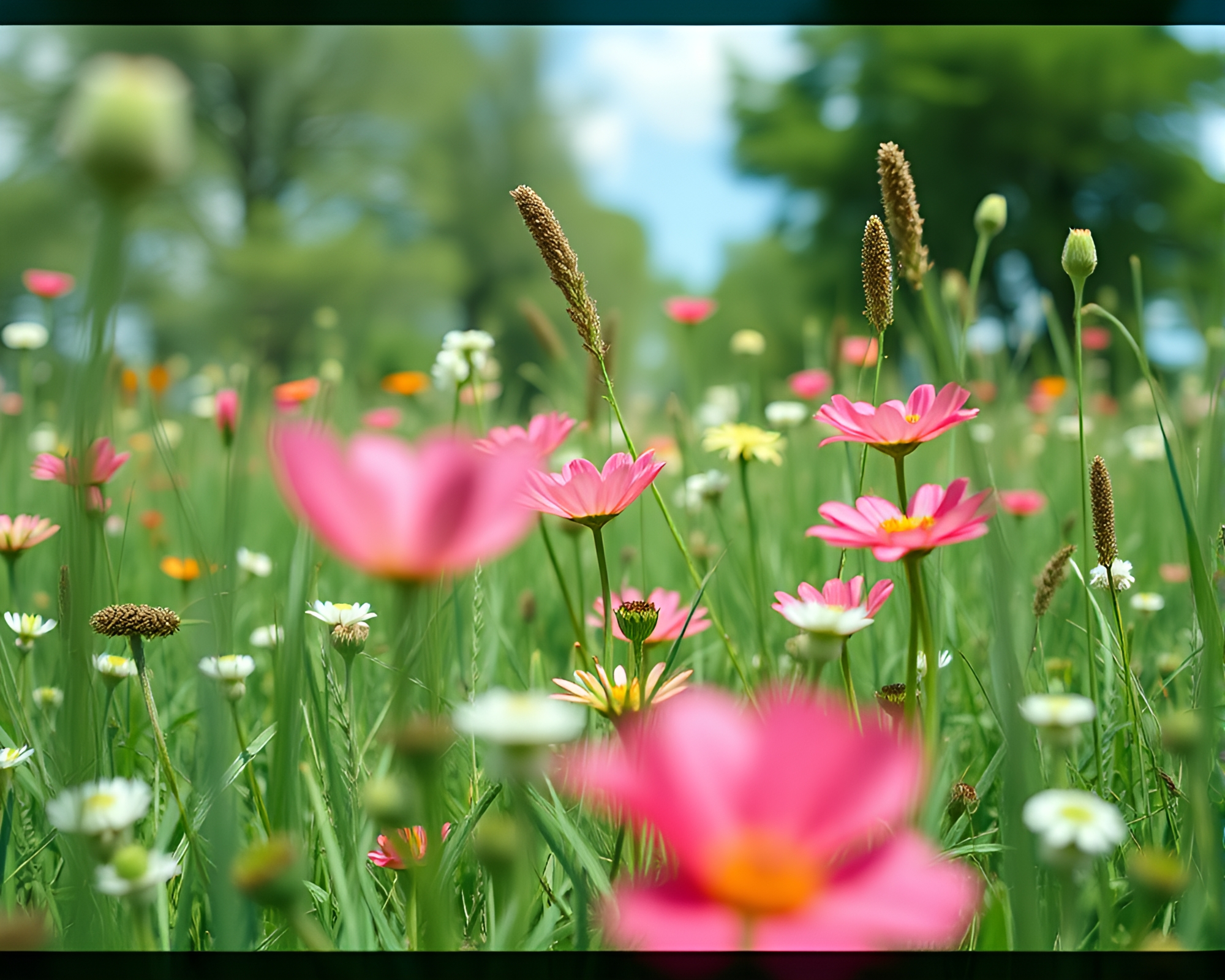 Turquoise Dream: Flowering Meadow From Below – free AI stock image