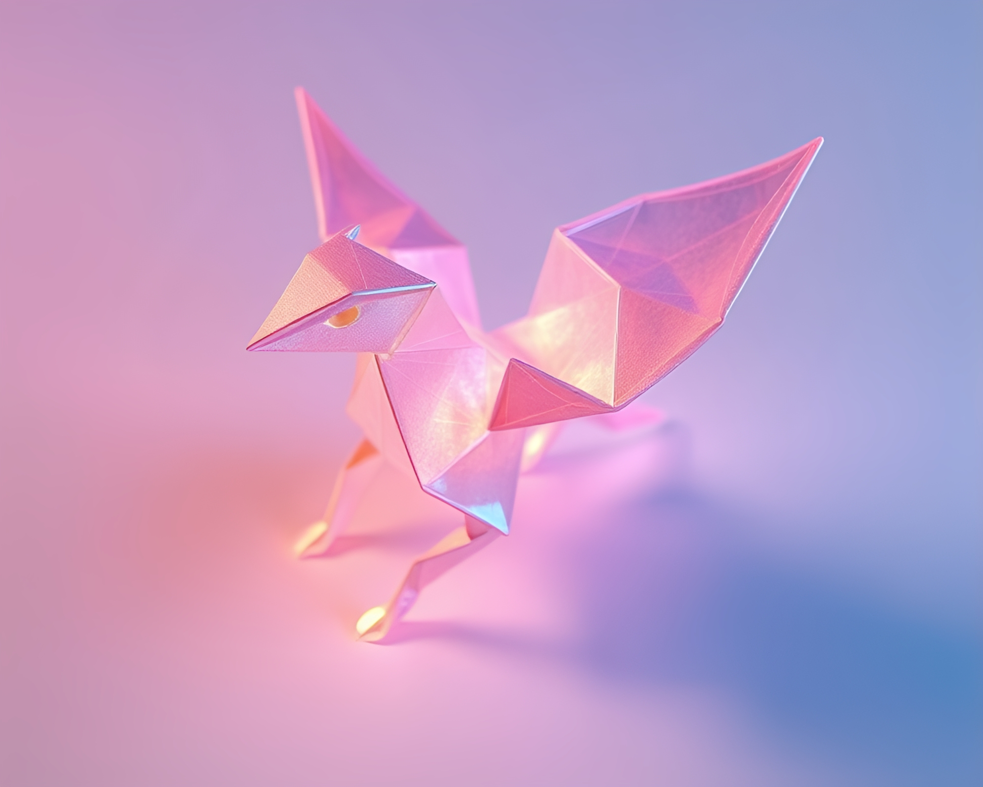 Origami bird’s eye holographic pet in misty air – free AI stock image