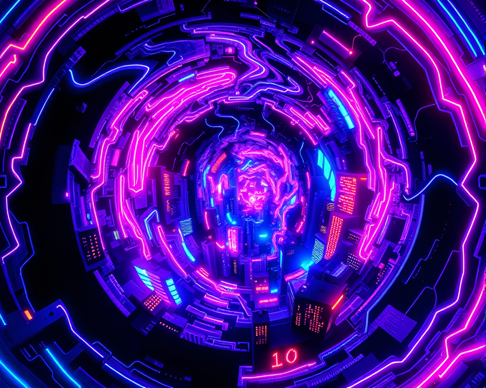 Neon City Tessellations: Ultraviolet Swirling Vortex – free AI stock image