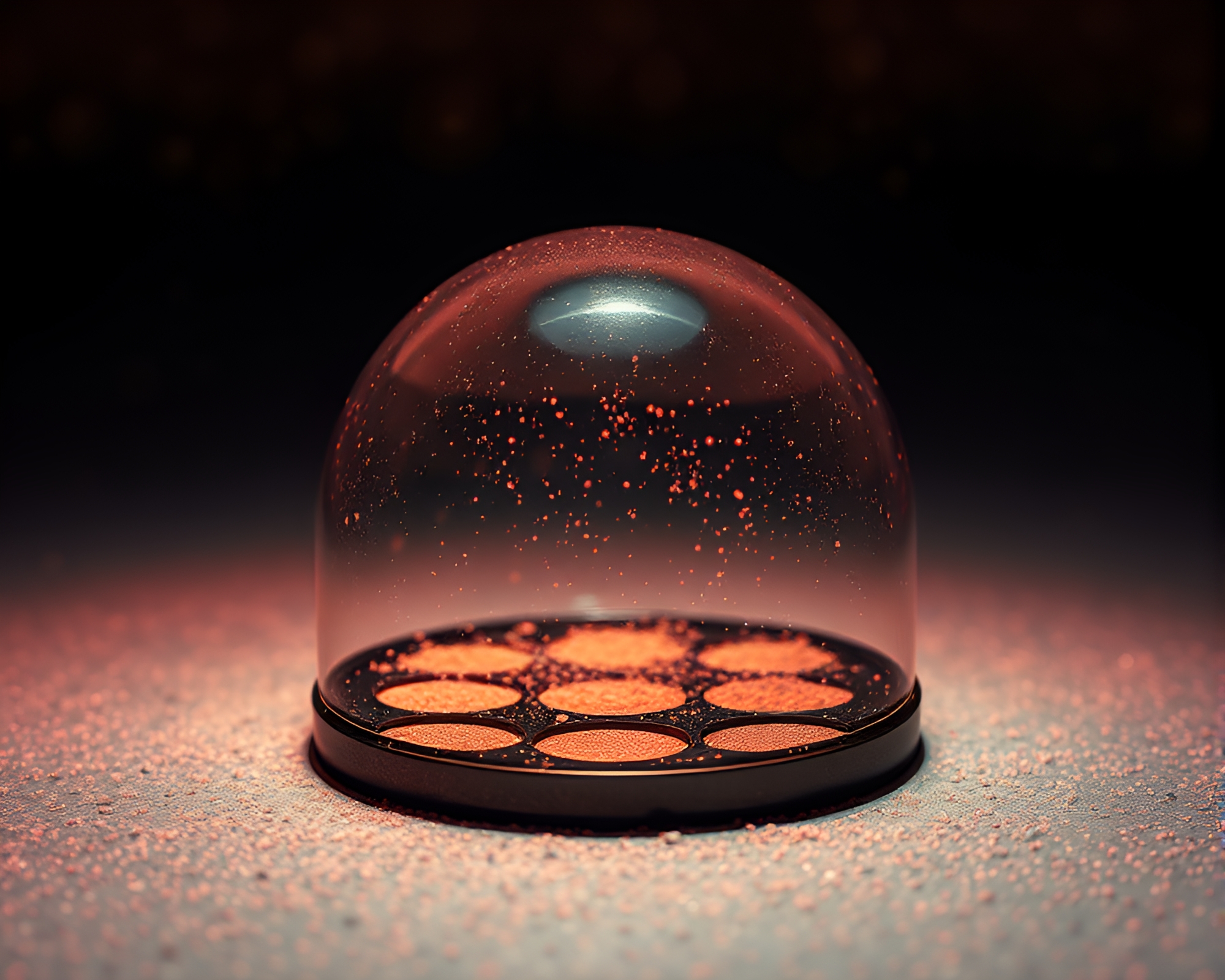 Rose Gold underwater dome glowing with dust particles – free AI stock image