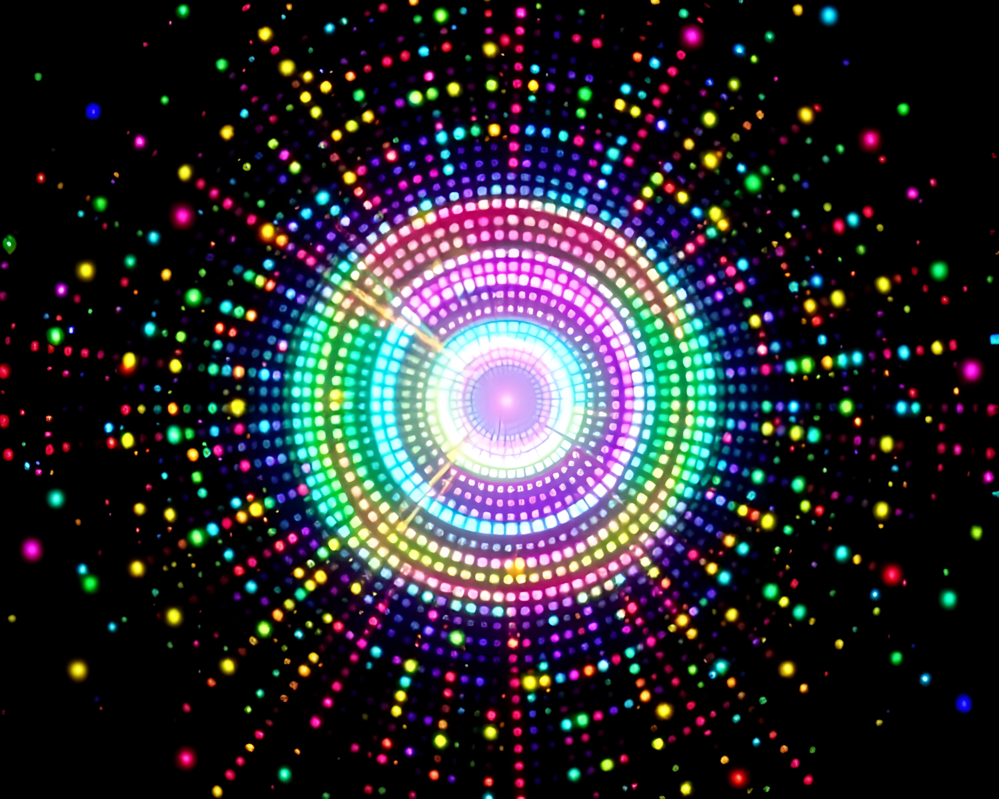 Colorful Magic Circle LED Pixel Halftone Pattern – free AI stock image