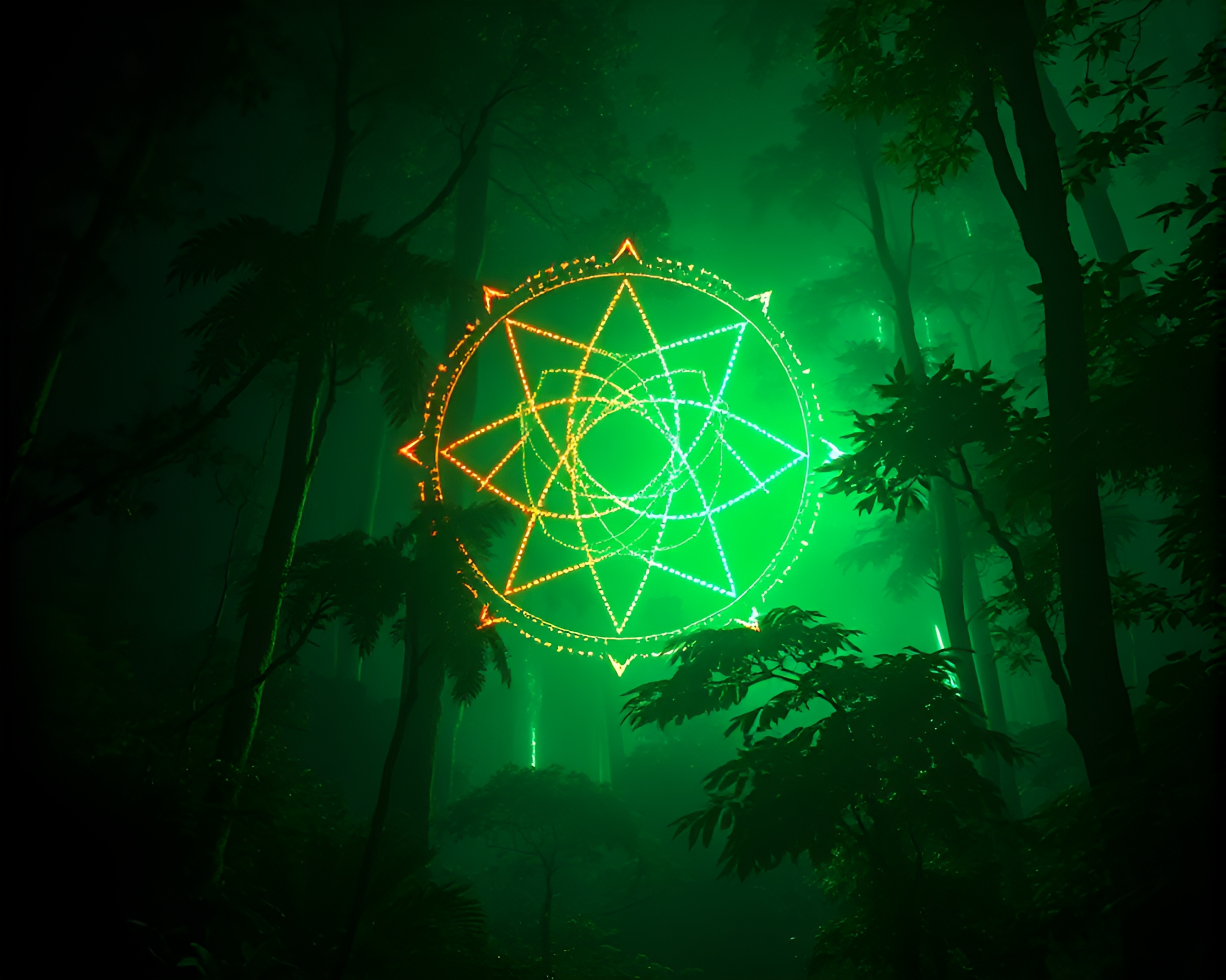 Esoteric LED Pixel Grid Illuminated in Rainforest Green Haze – free AI stock image