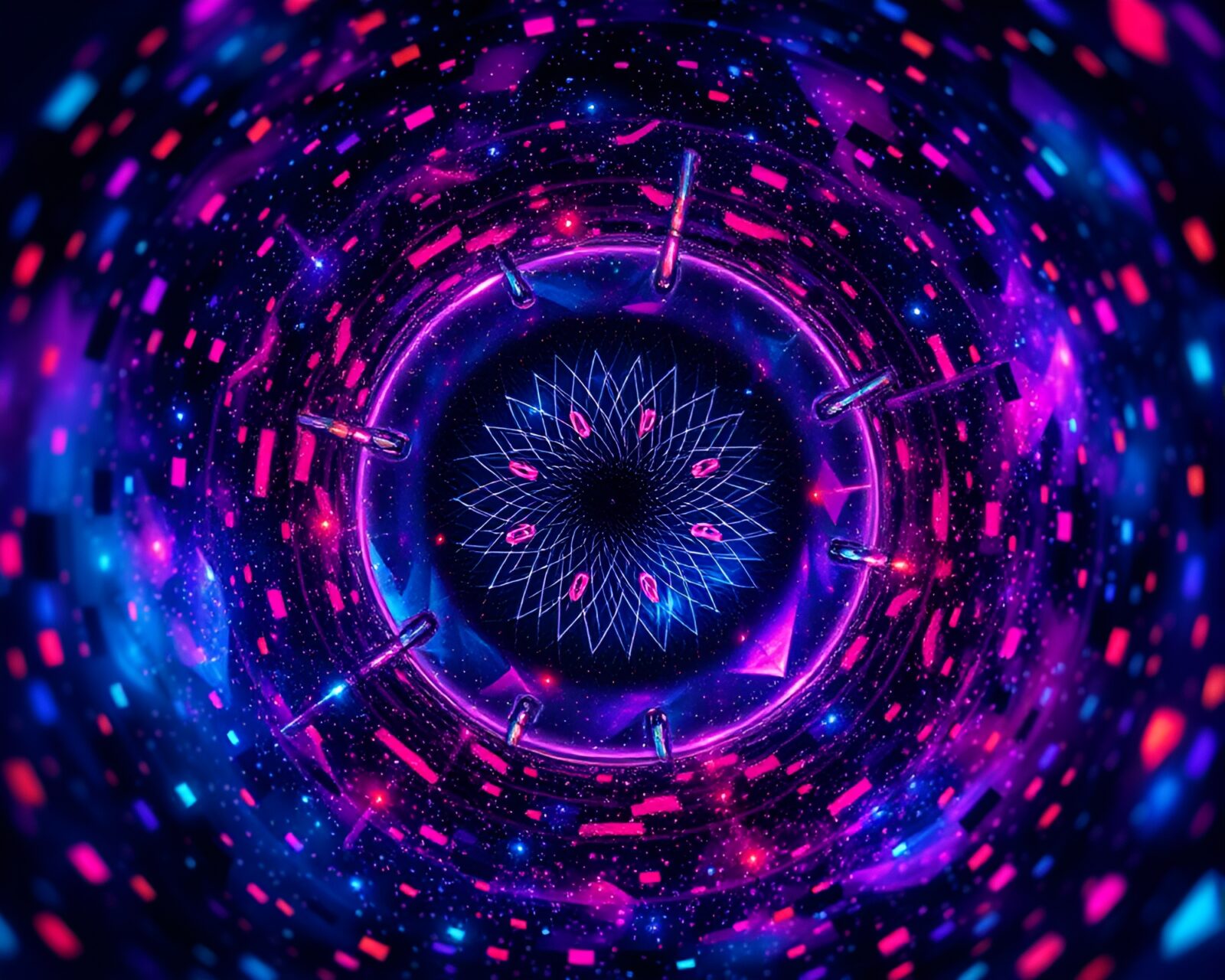 Abstract image of quantum computer components in vivid colors