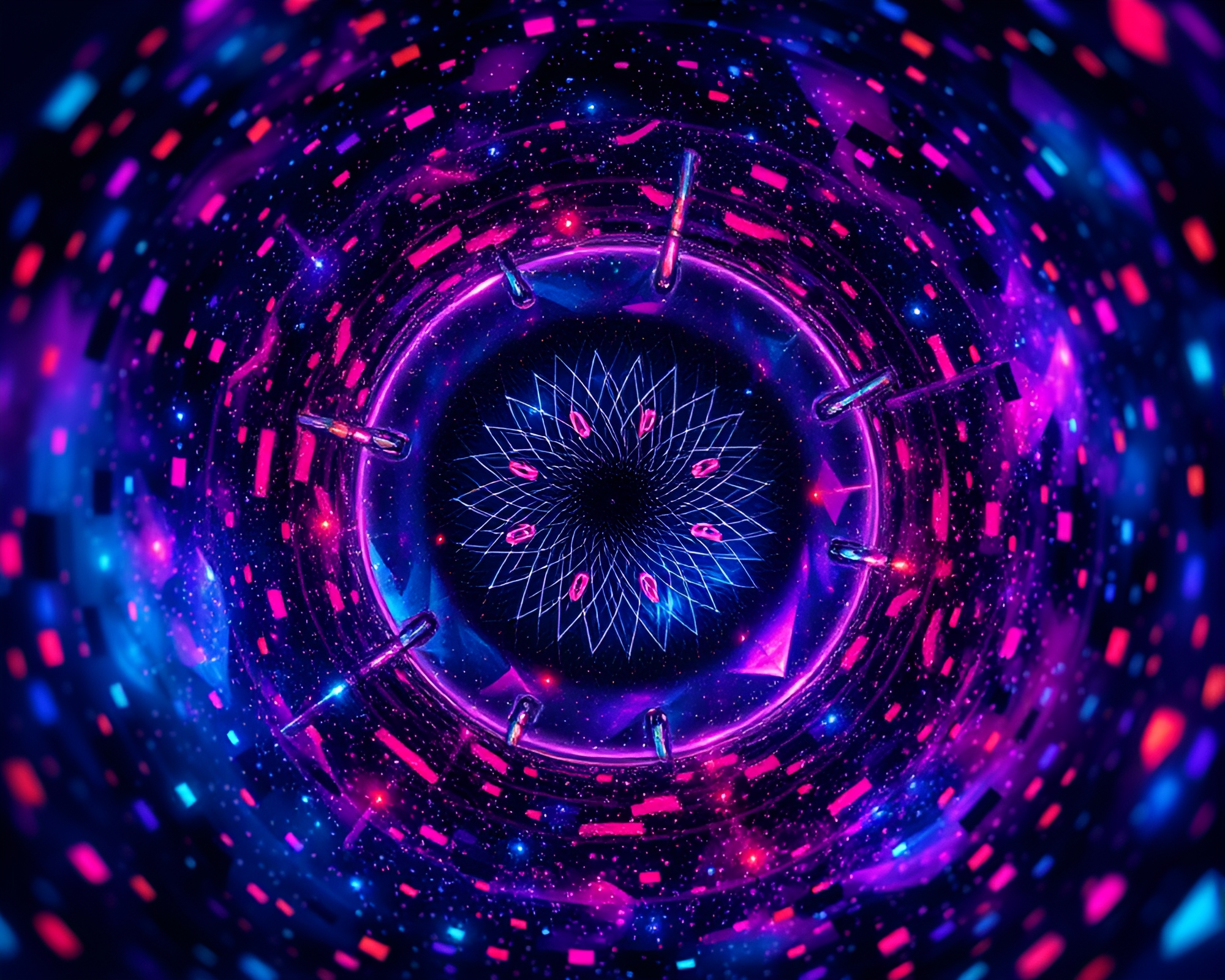 Ethereal Quantum Computing in Jewel-Toned Fisheye Symmetry – free AI stock image