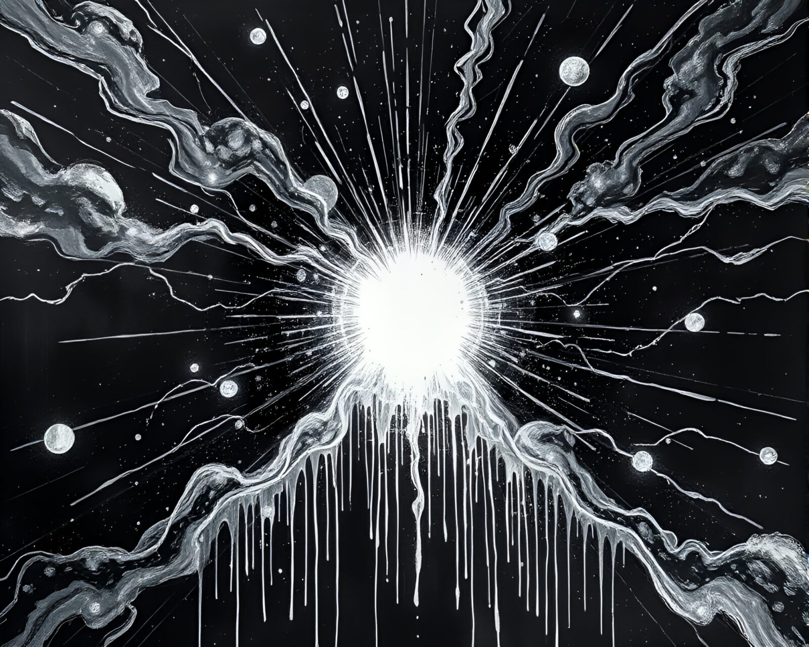 Chalkboard drawing of a multiverse portal with solar flare glow