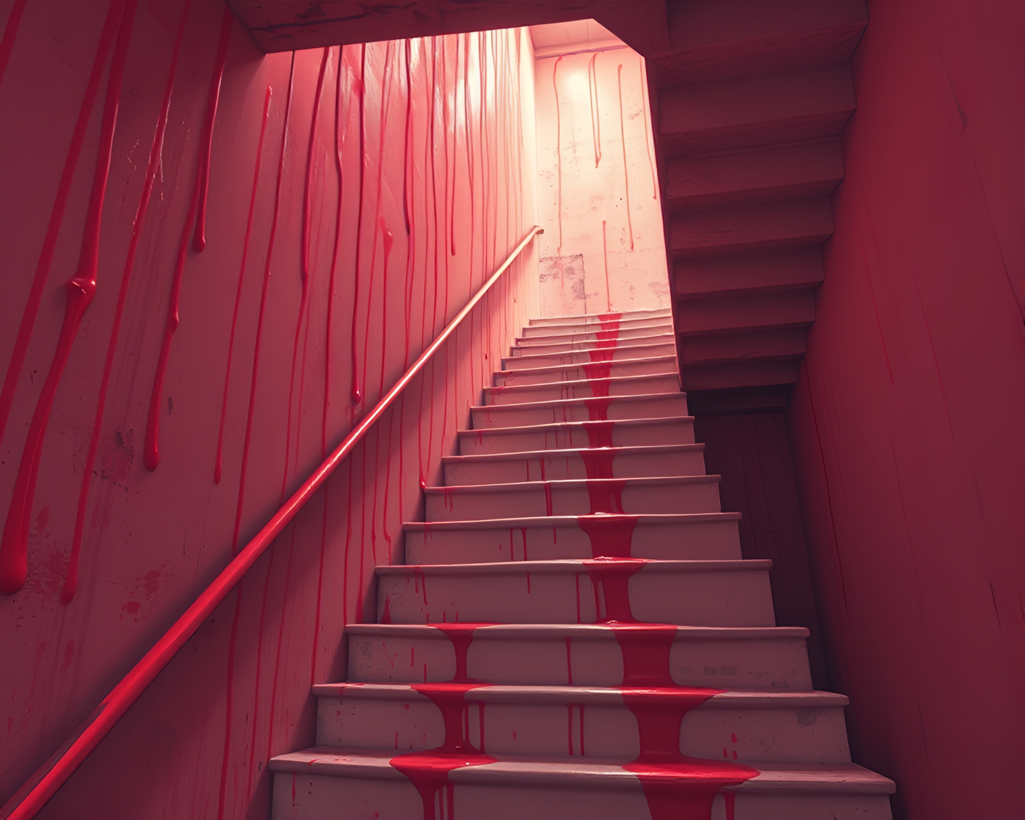 Surreal Escher Staircase with Infrared Paint Drips – free AI stock image