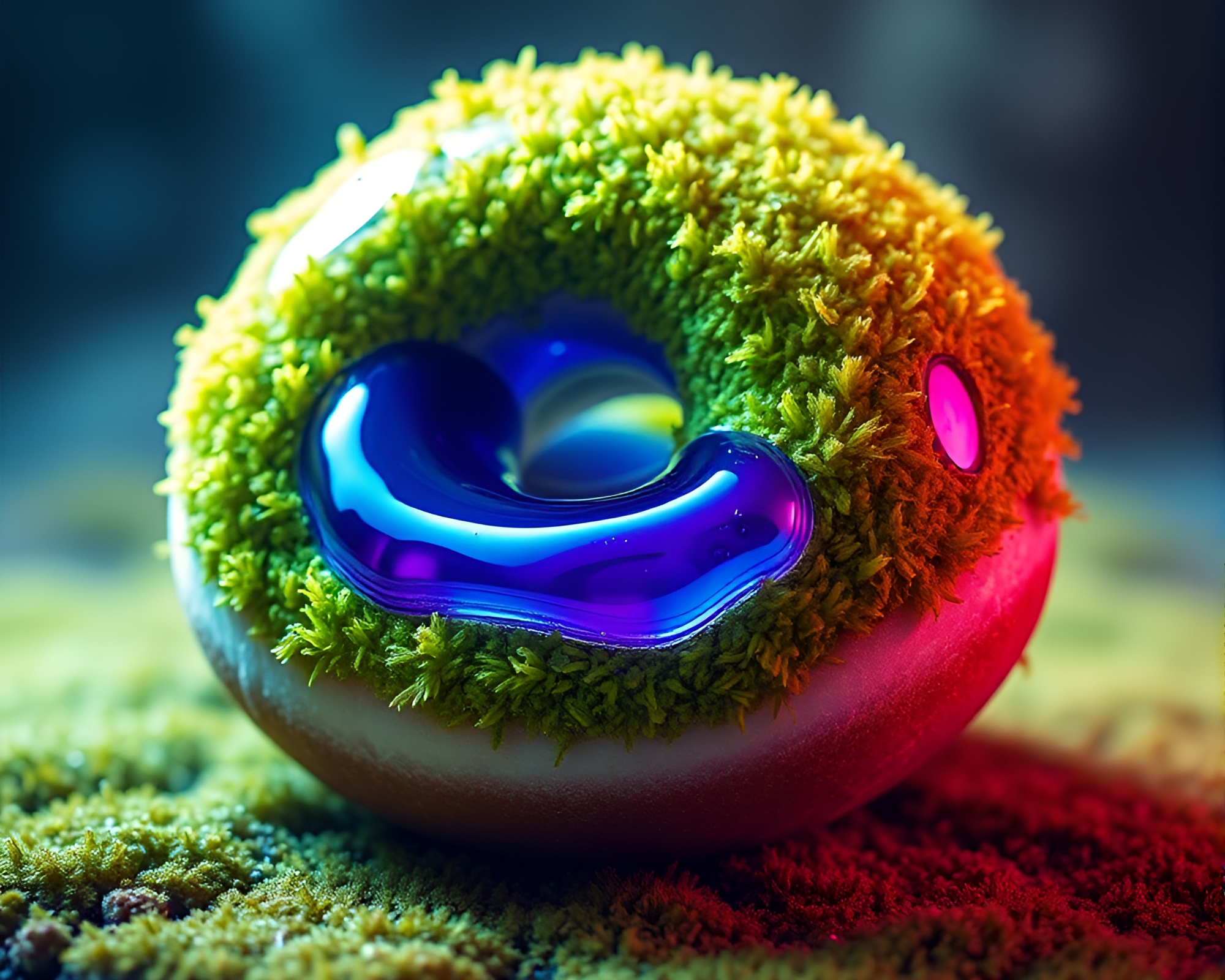 Surreal Jelly-filled Doughnut with Illuminated Moss – free AI stock image