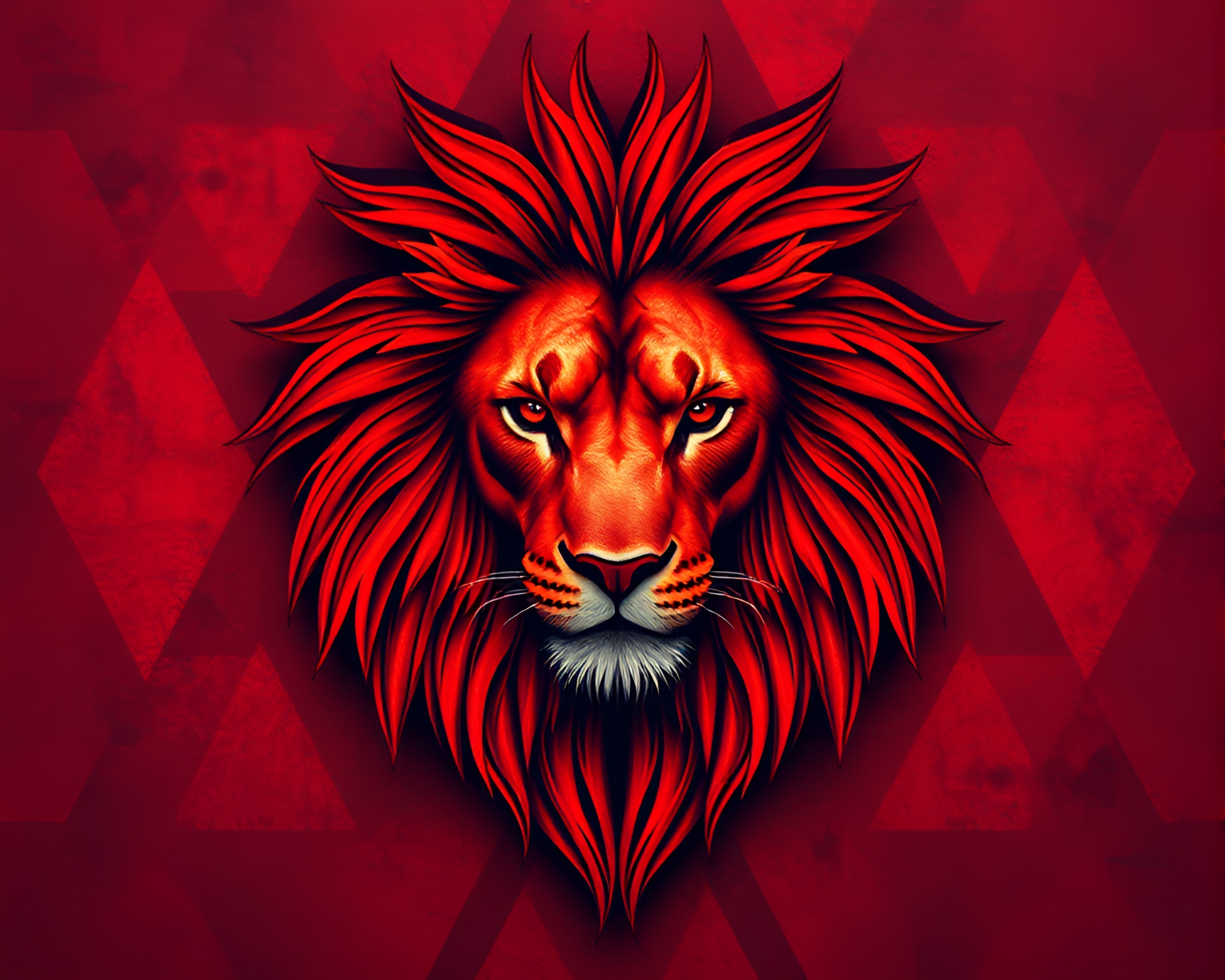 Geometric Ruby Red Lion Aerial Abstraction – free AI stock image