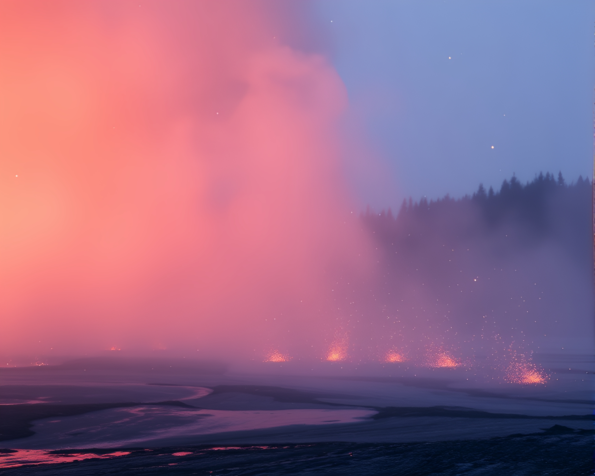Misty Geyser Field Embraced by Dust Particles – free AI stock image
