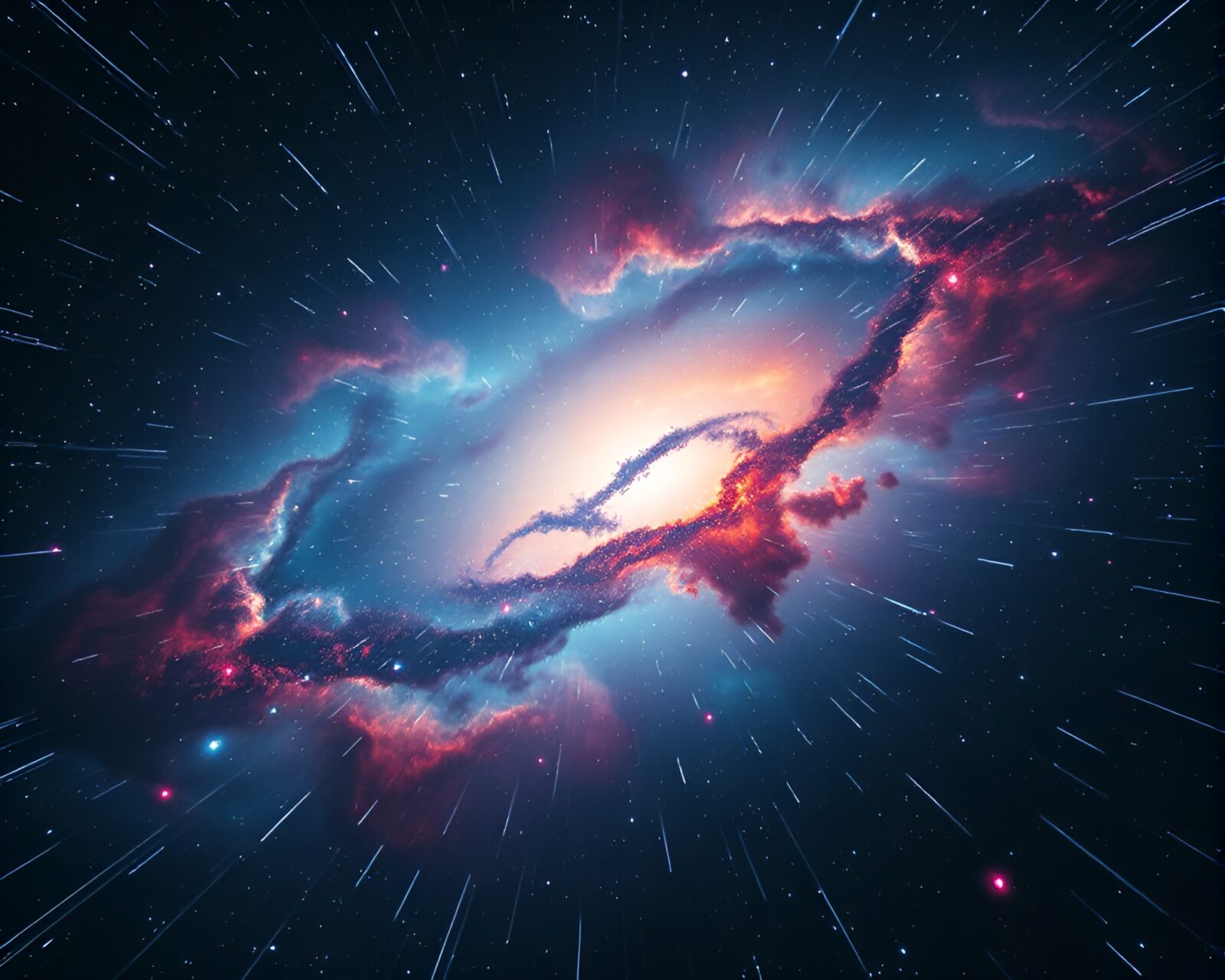 Close-up of vibrant nebula with retro scanlines overlay