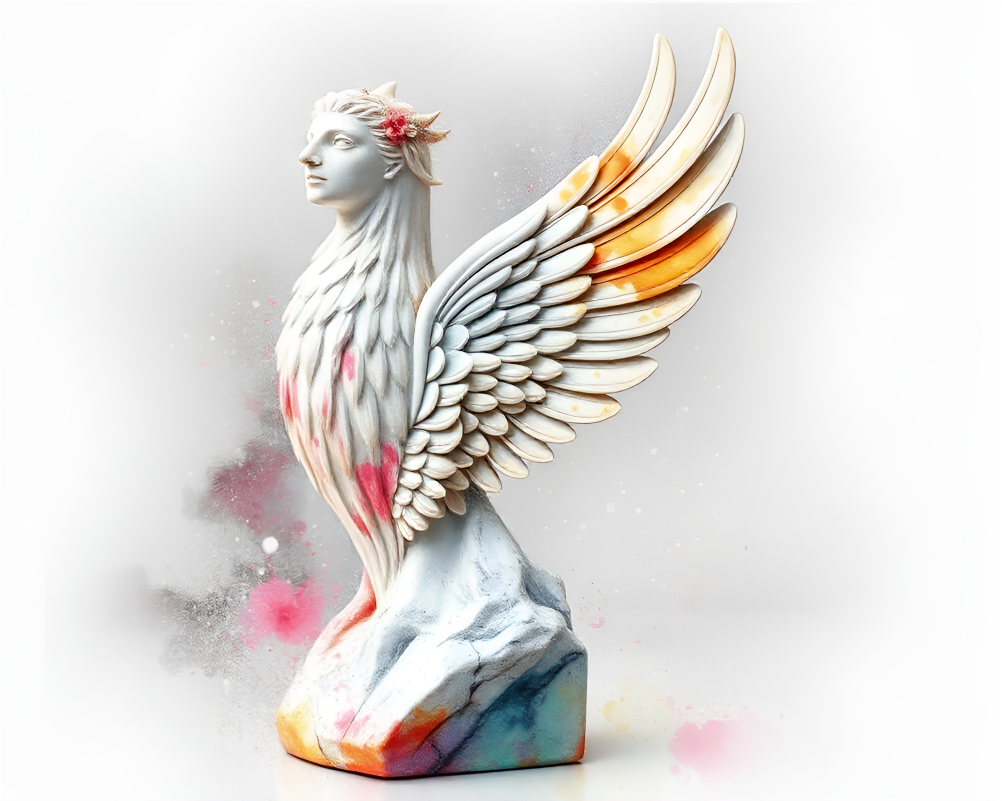 Feather Dusting Cyberpunk Marble Sculpture – free AI stock image