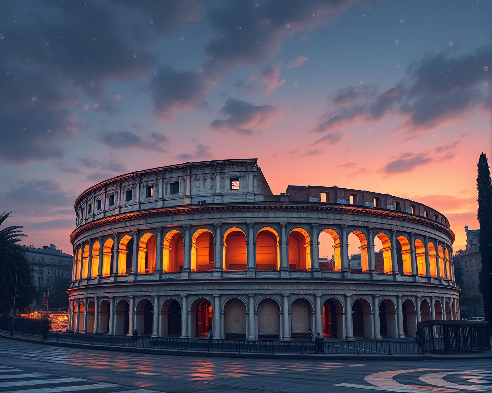 Dew-Kissed Coliseum in Twilight Line Art Masterpiece – free AI stock image