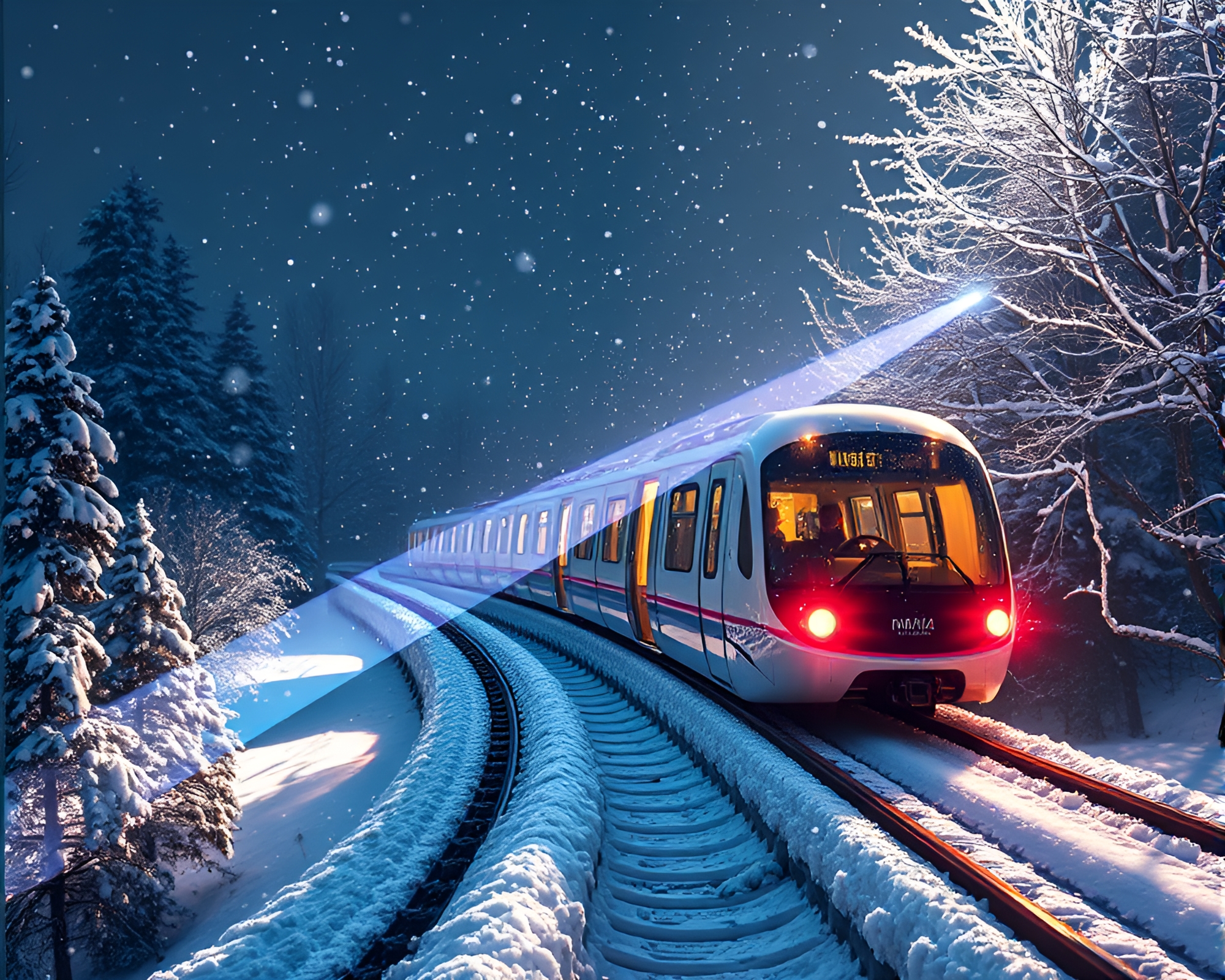 Snow-Kissed Monorail Prism Refraction – free AI stock image