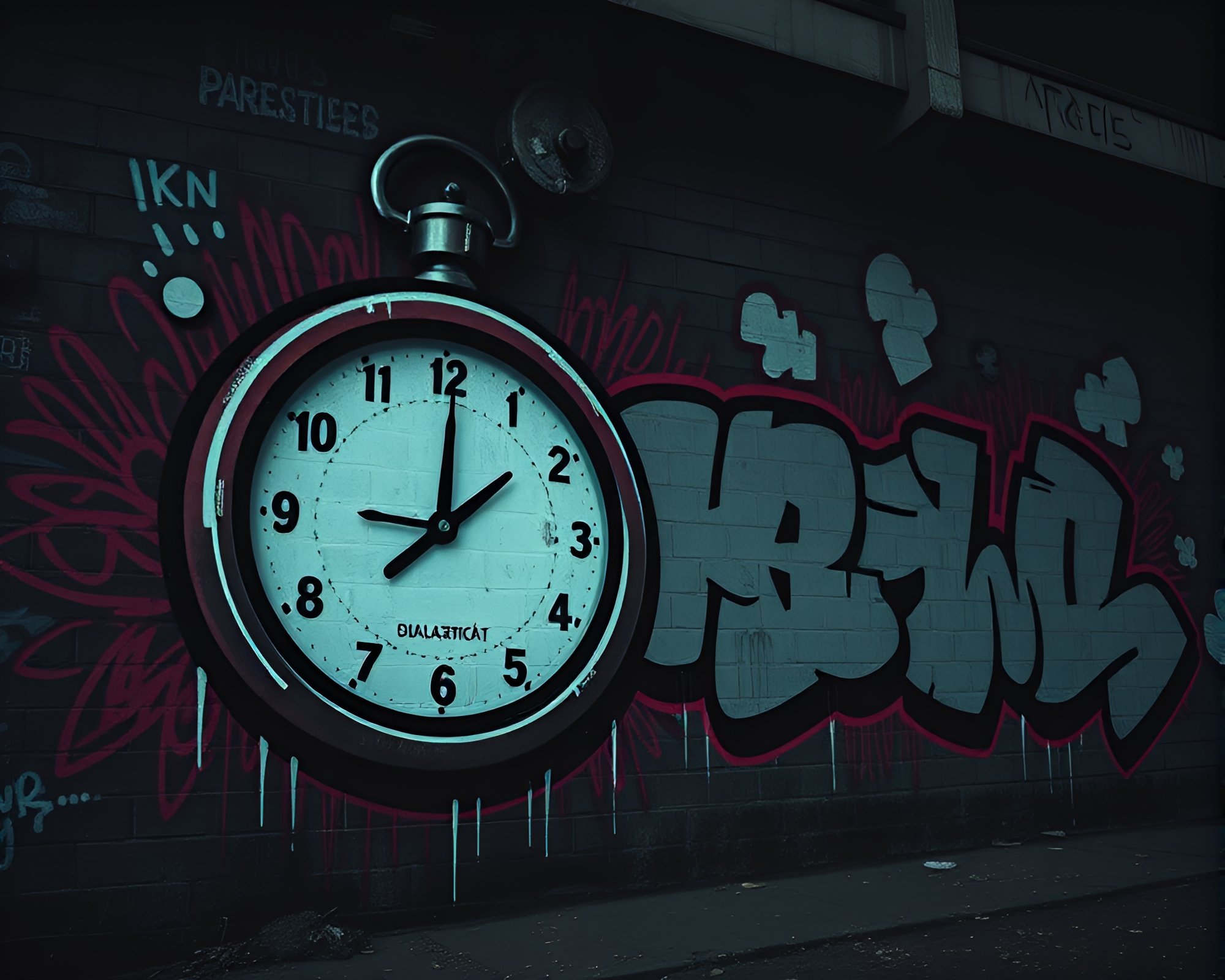 Chrono Clock Mural in Desaturated 16-bit Style – free AI stock image