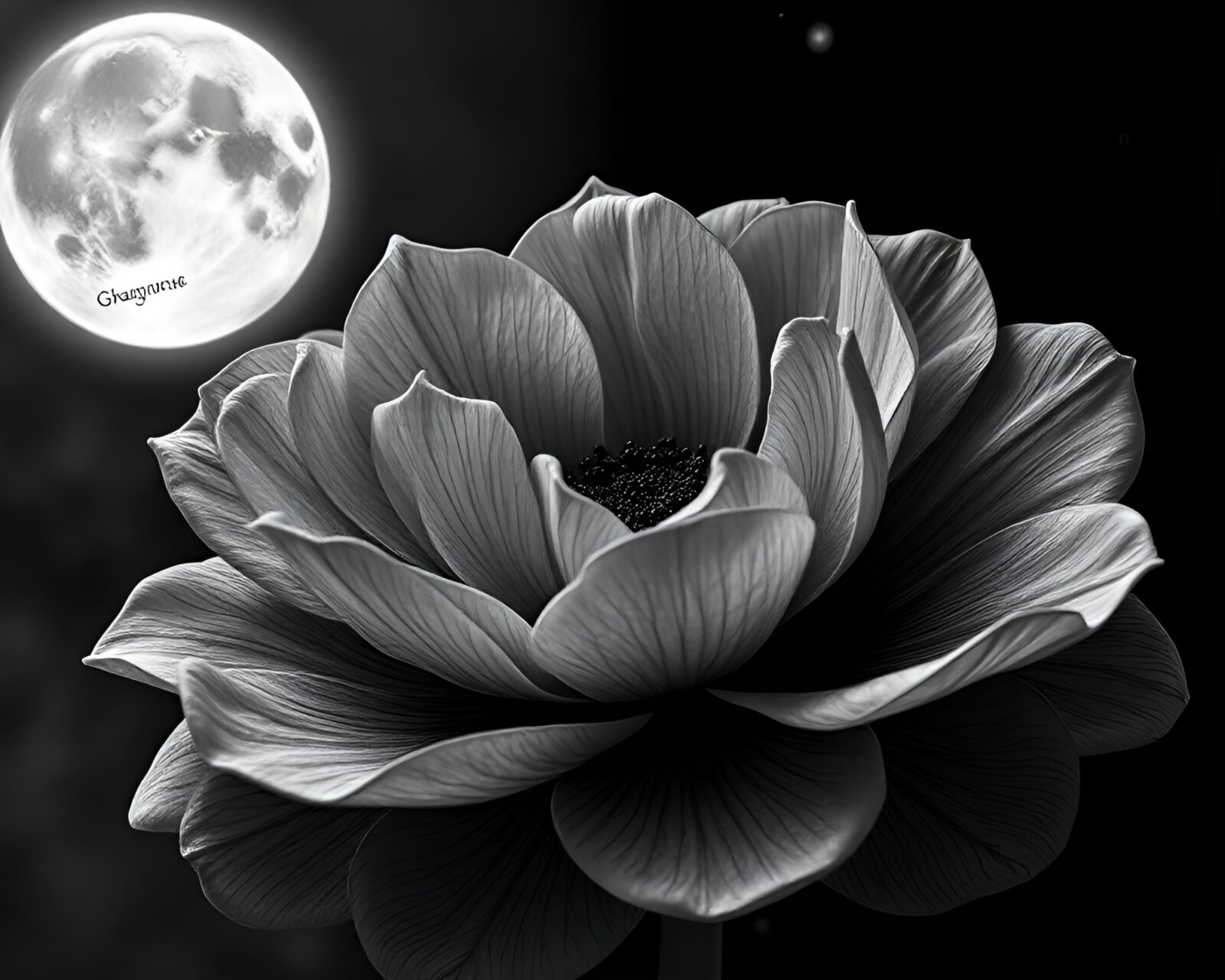 3D printed flower petals in grayscale under moonlight