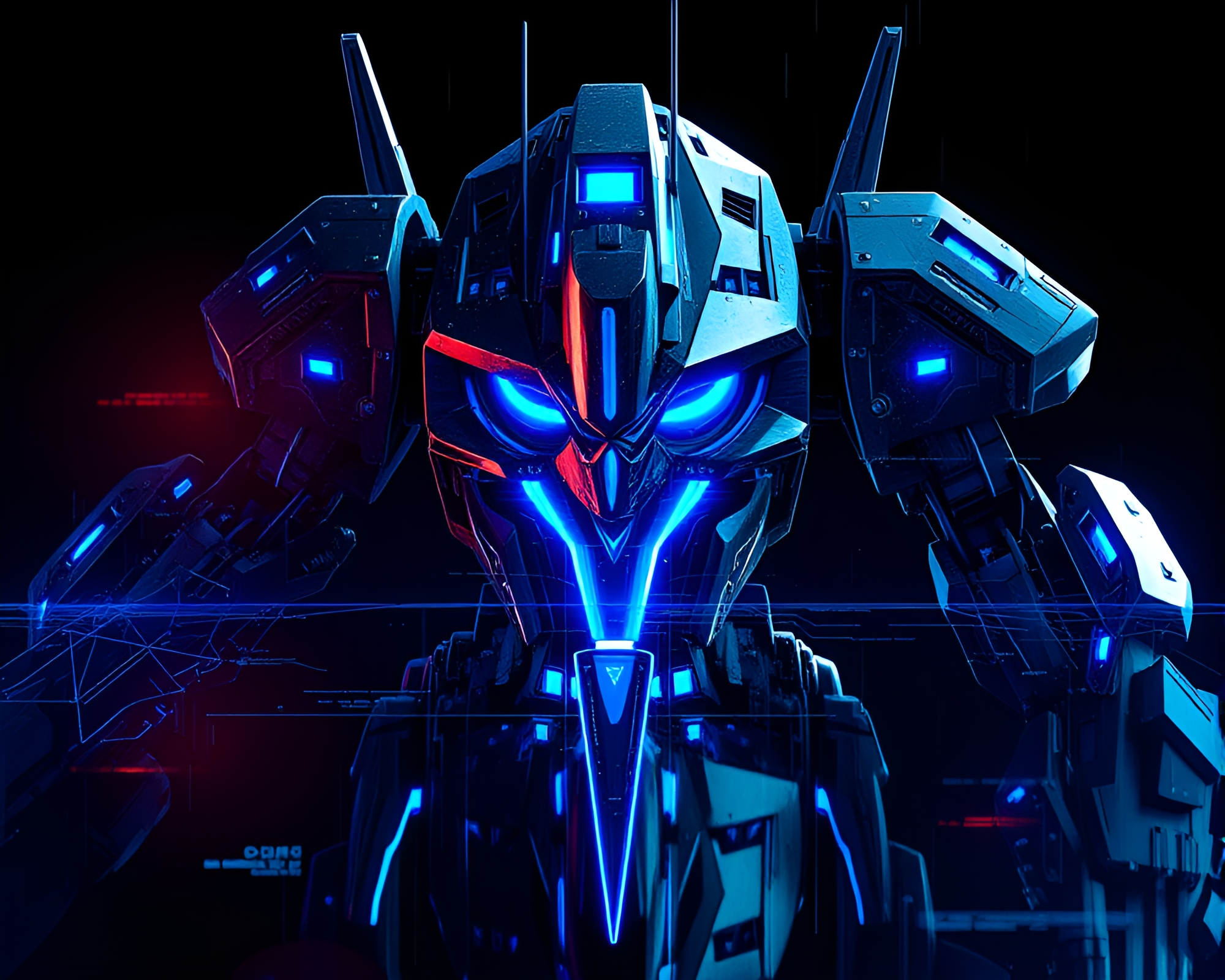 Futuristic Battle Mech Reflection in Glitch Art – free AI stock image