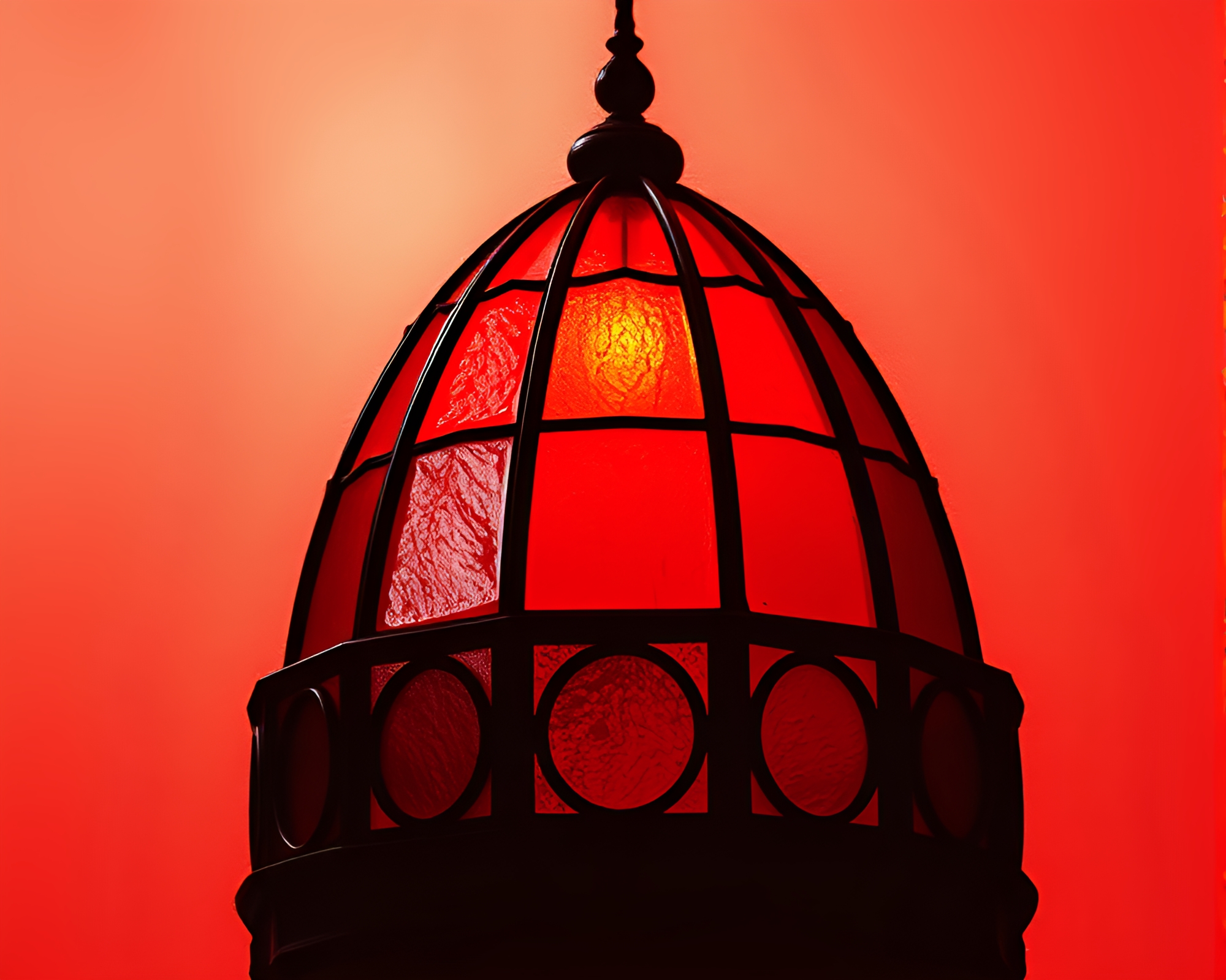 Stained Glass Dome in Brick Red Atmosphere – free AI stock image