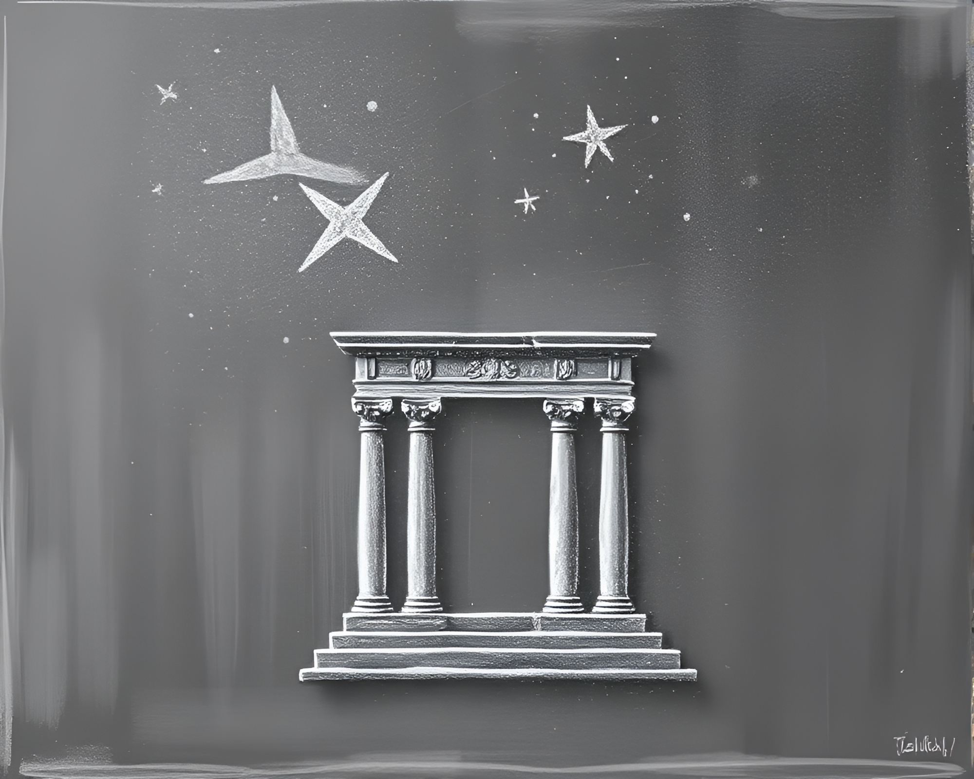 Temple of Stardust: Chalk Scrawled Crosshatch Shading Masterpiece – free AI stock image