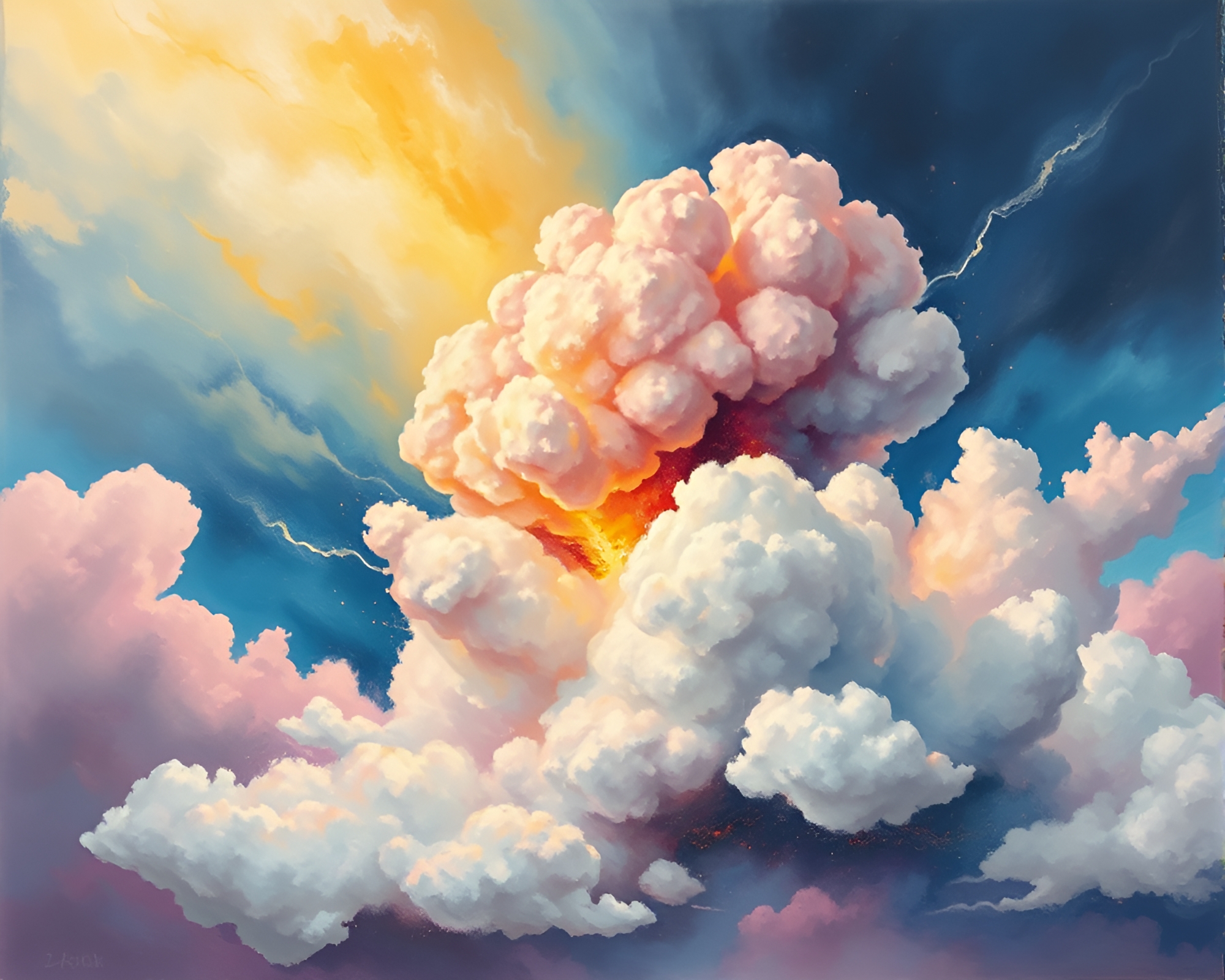 Explosion Cloud Illuminated by Neon Apple Cider Glow – free AI stock image