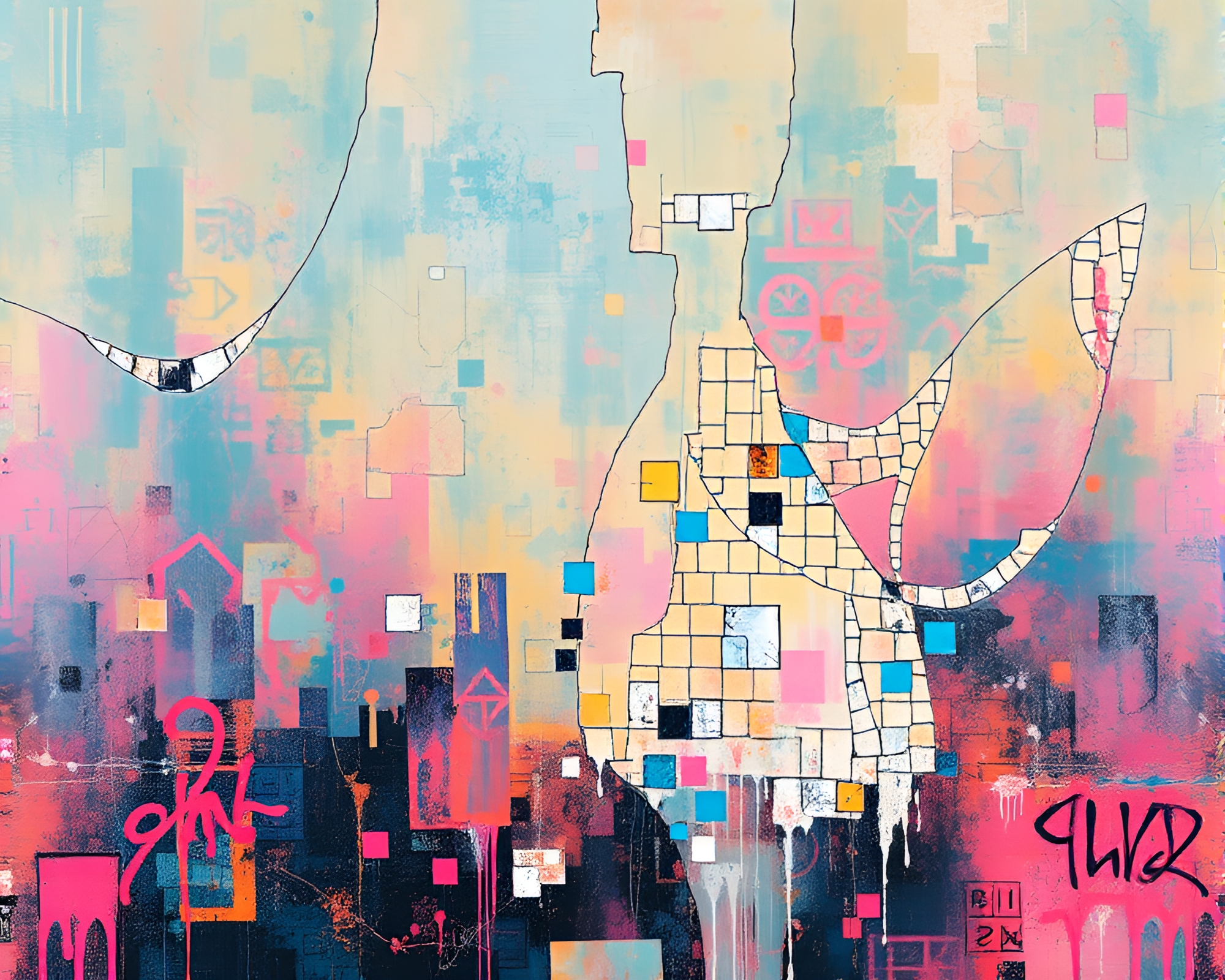 Hydra Fragmented Mosaic in Dreamy Graffiti – free AI stock image