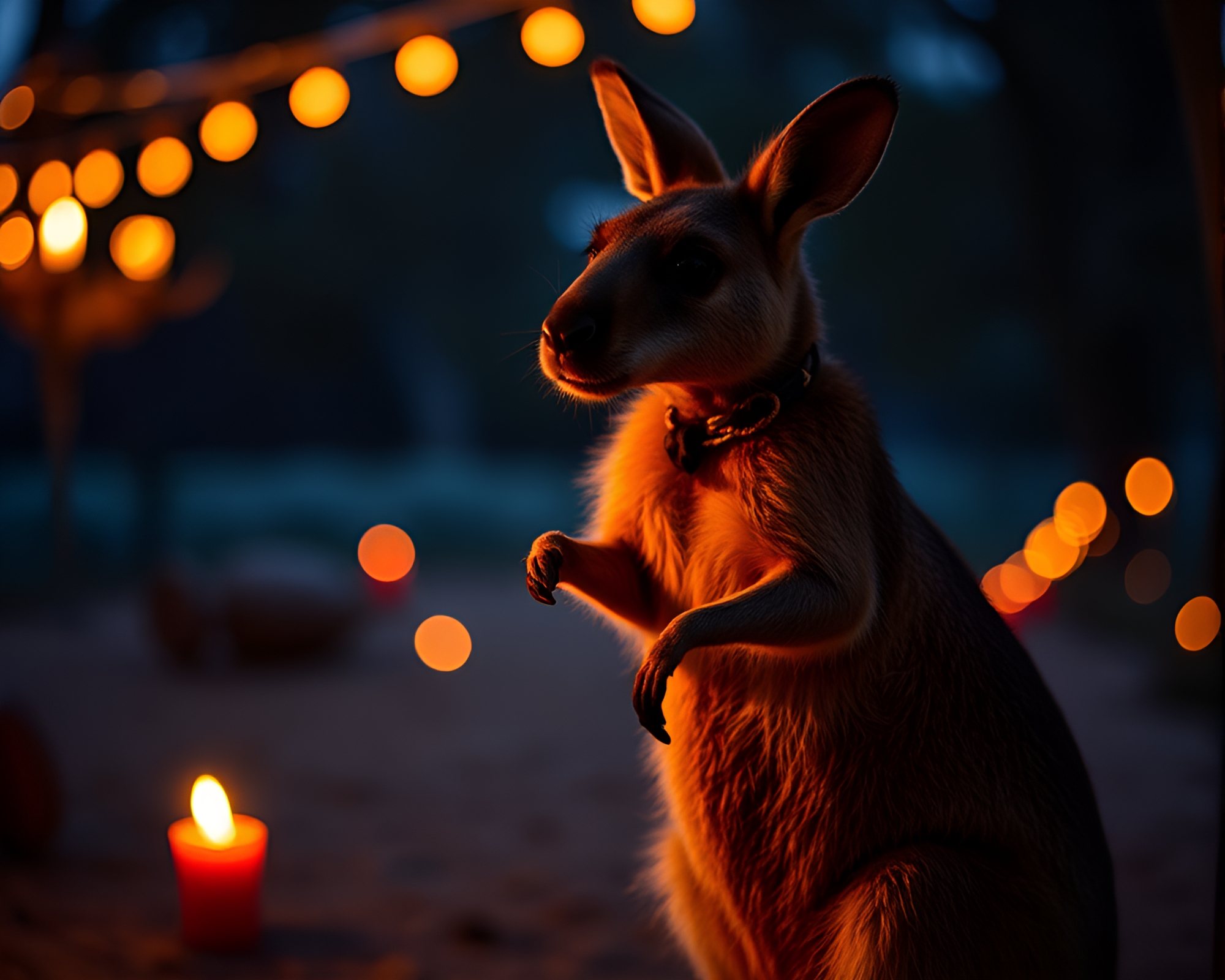 Dynamic Kangaroo Leap in Candlelit Vignette – free AI stock image