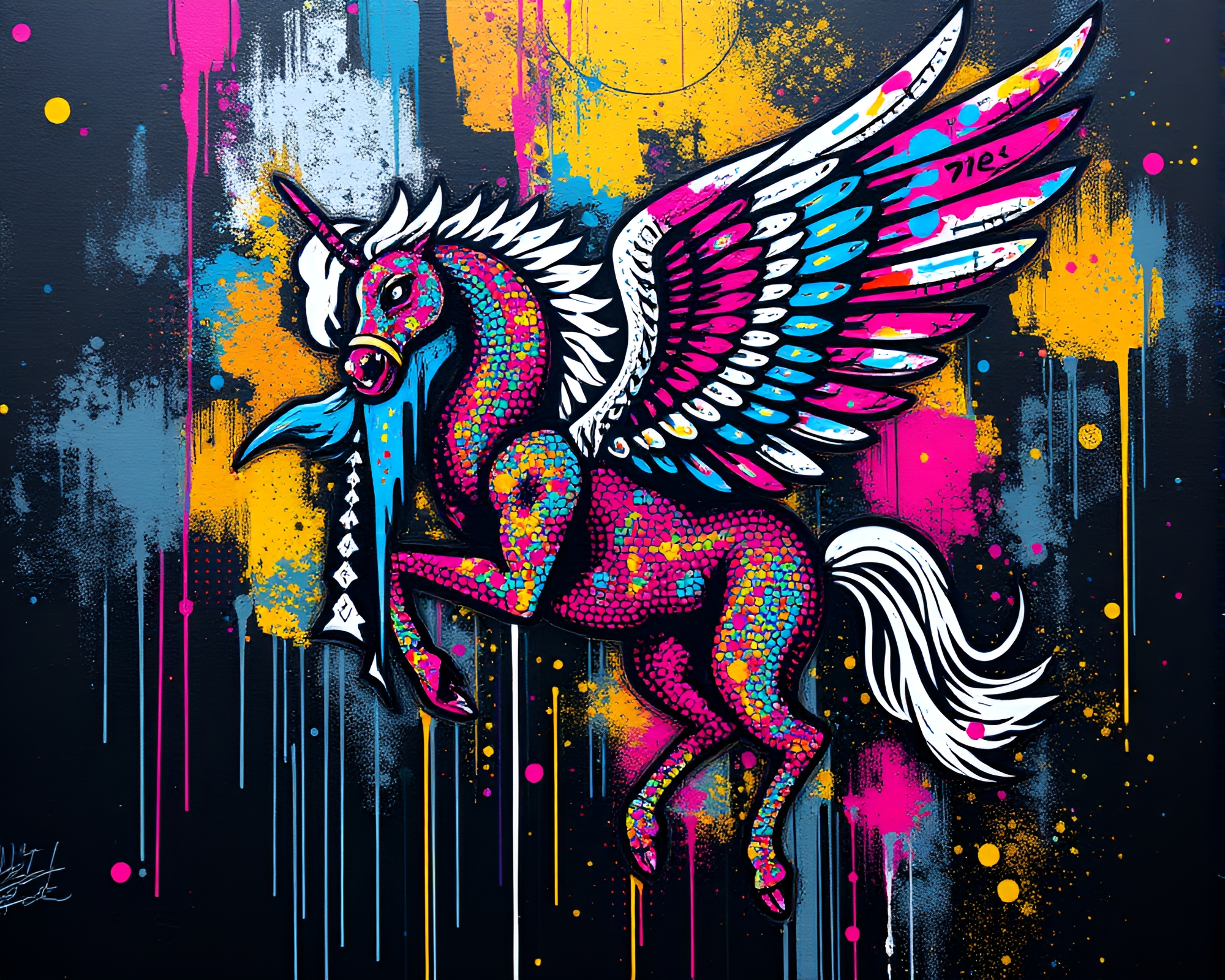 Graffiti Pegasus in Dot Matrix Composition – free AI stock image