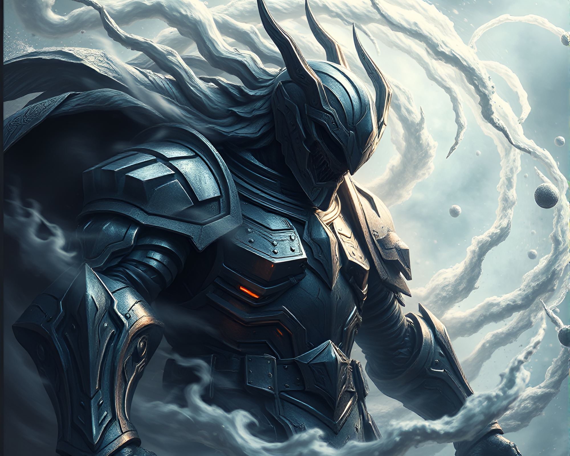 Armor-clad warrior amidst swirling lithographic vortex – free AI stock image