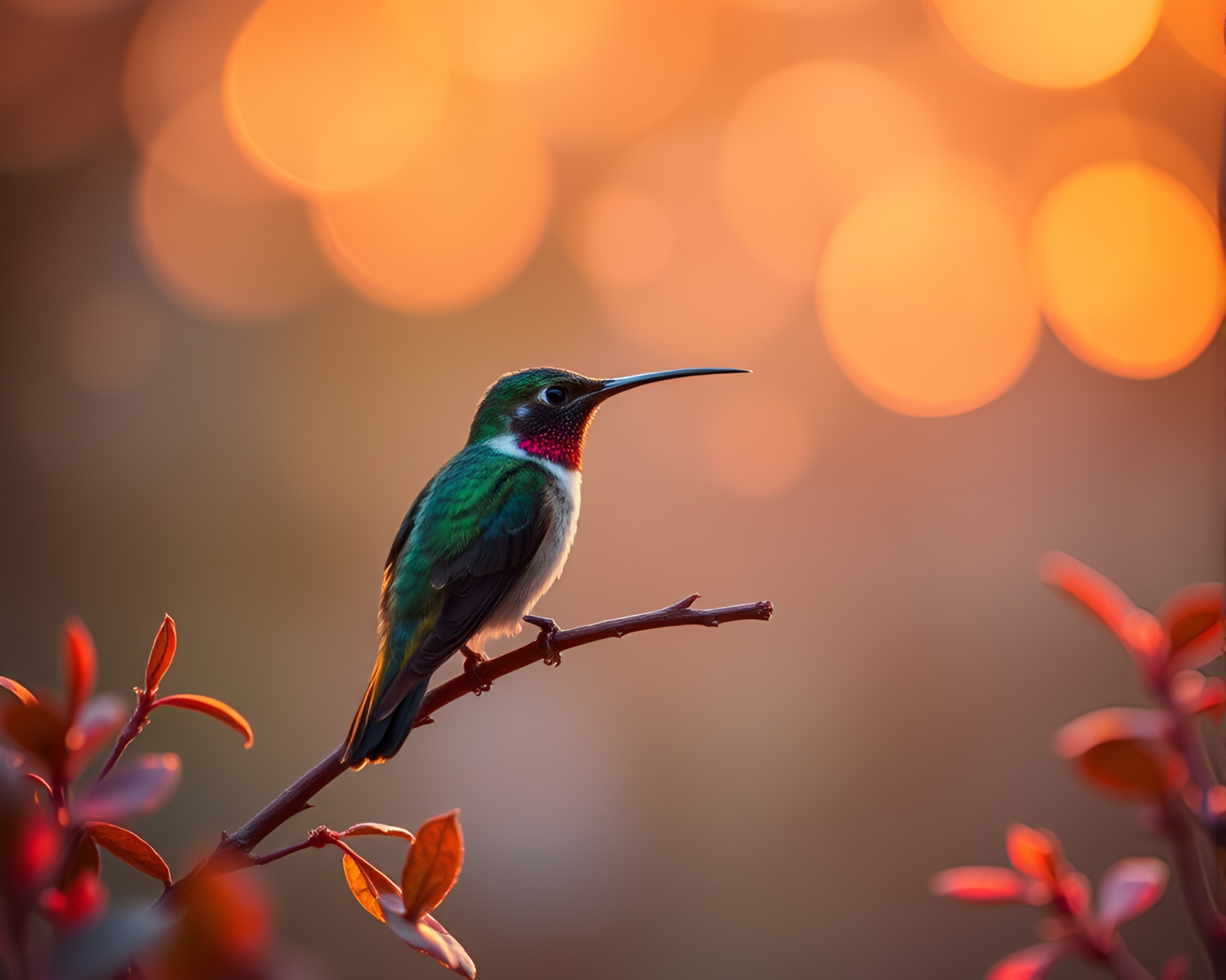 Mildew-Spotted Hummingbird in Vaporwave Afternoon Glow – free AI stock image