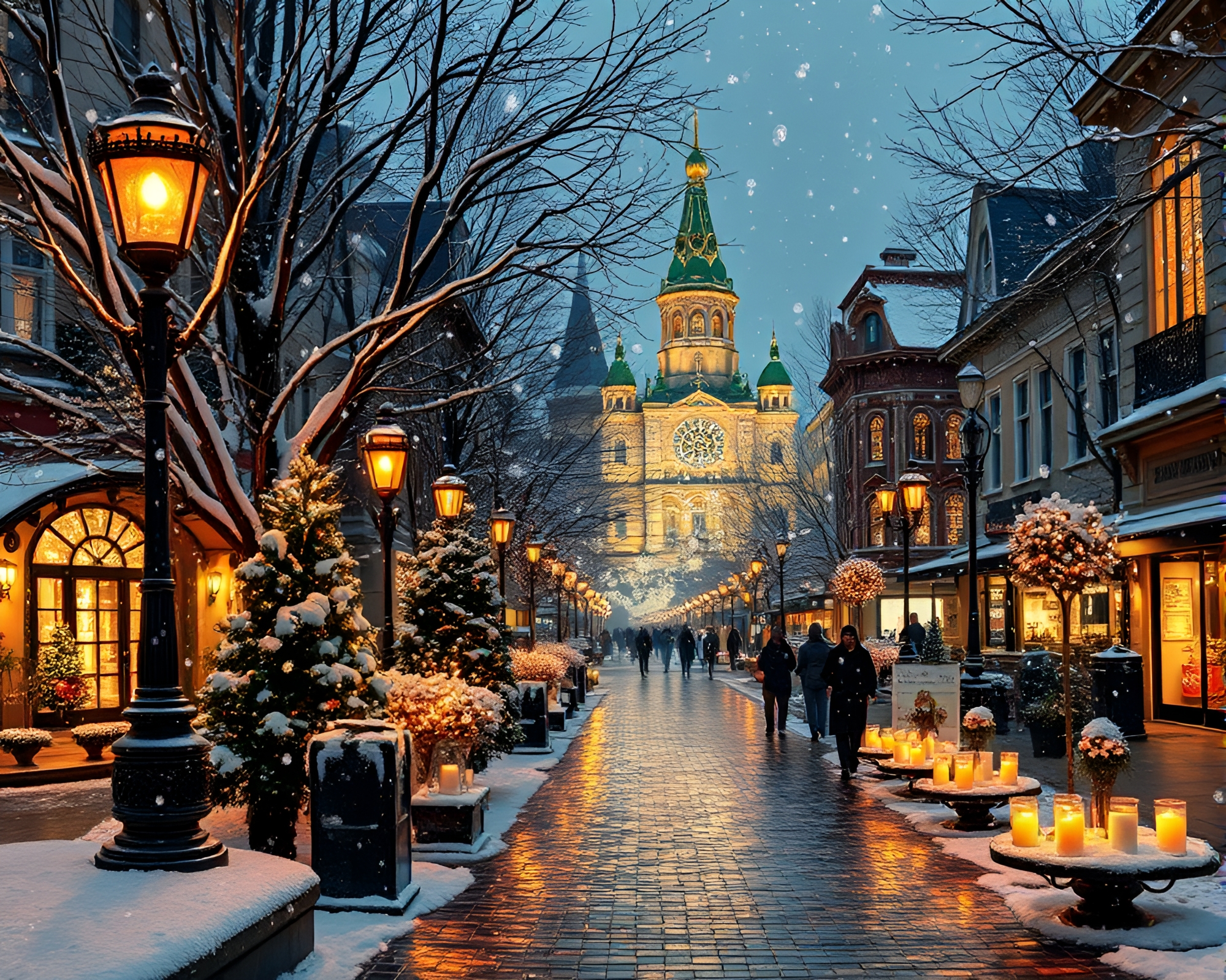 Winter Wonderland’s Mosaic City Lights – free AI stock image