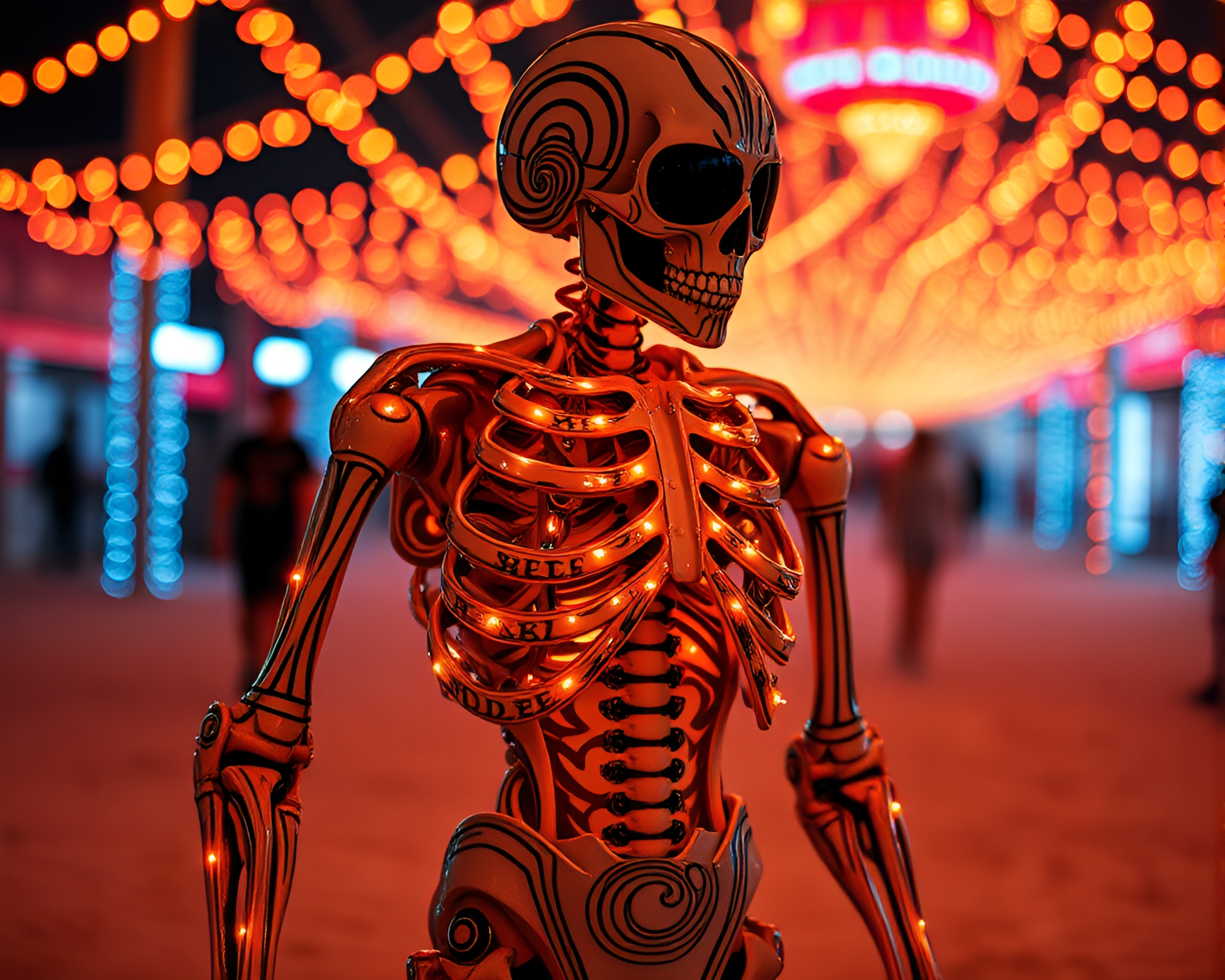 Hyper-Realistic Exoskeleton Carnival Lights Sand Swirl Pattern – free AI stock image