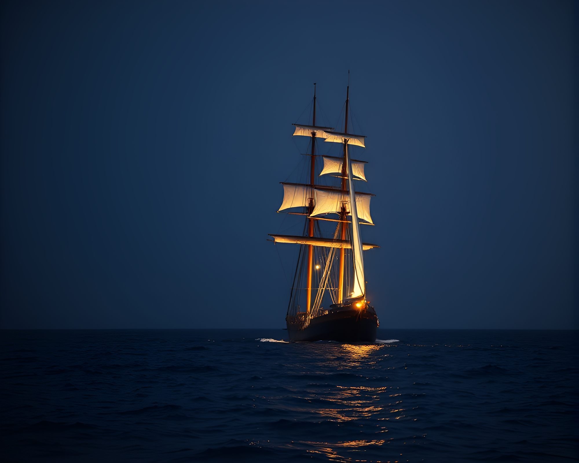 Phosphorescent Sailing Ship in Rule of Thirds Frame – free AI stock image
