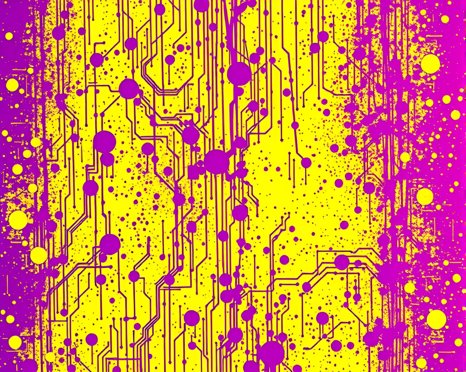 Abstract image of circuit board with UV paint splatters