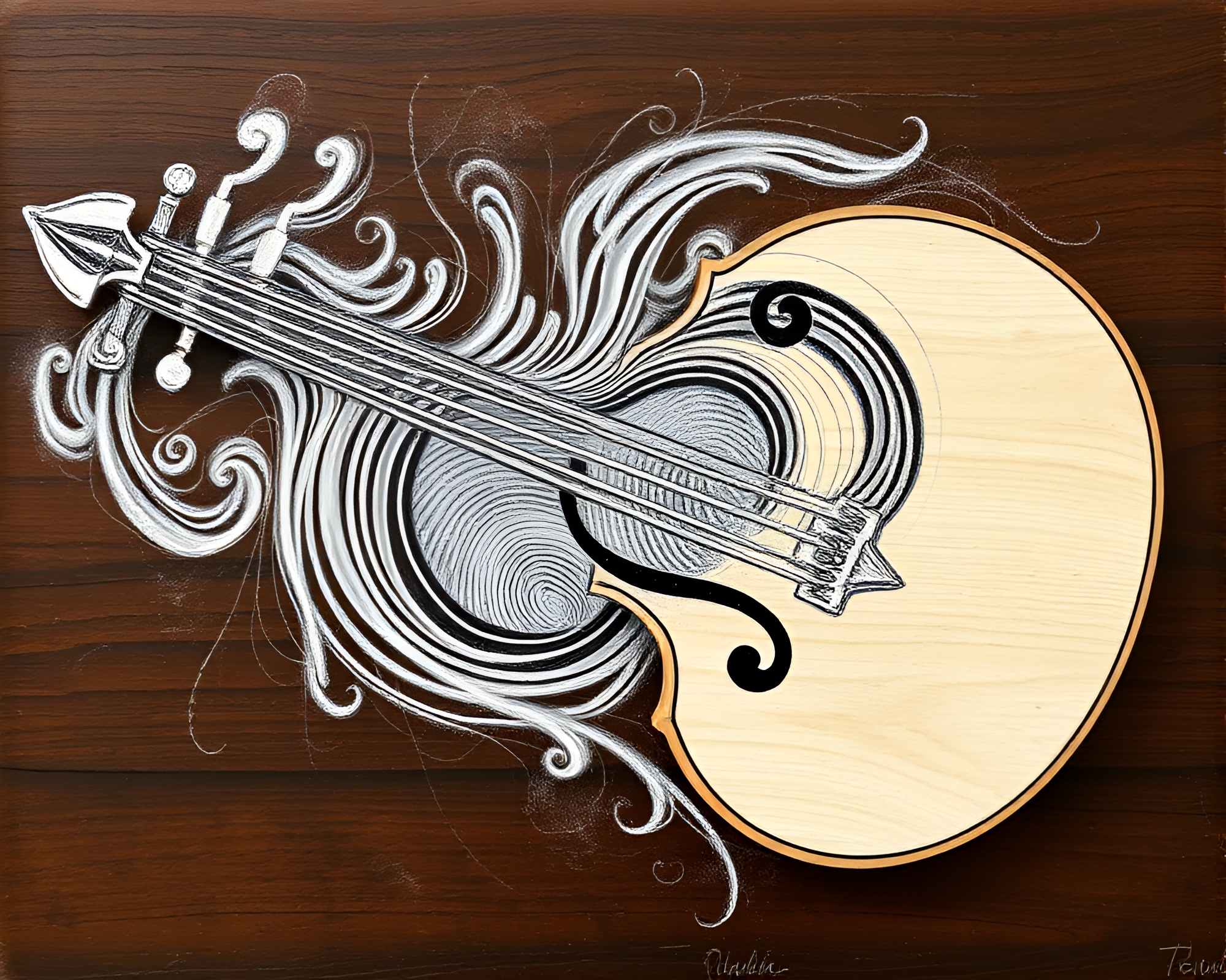 Elegant wooden violin with fingerprint swirl design – free AI stock image