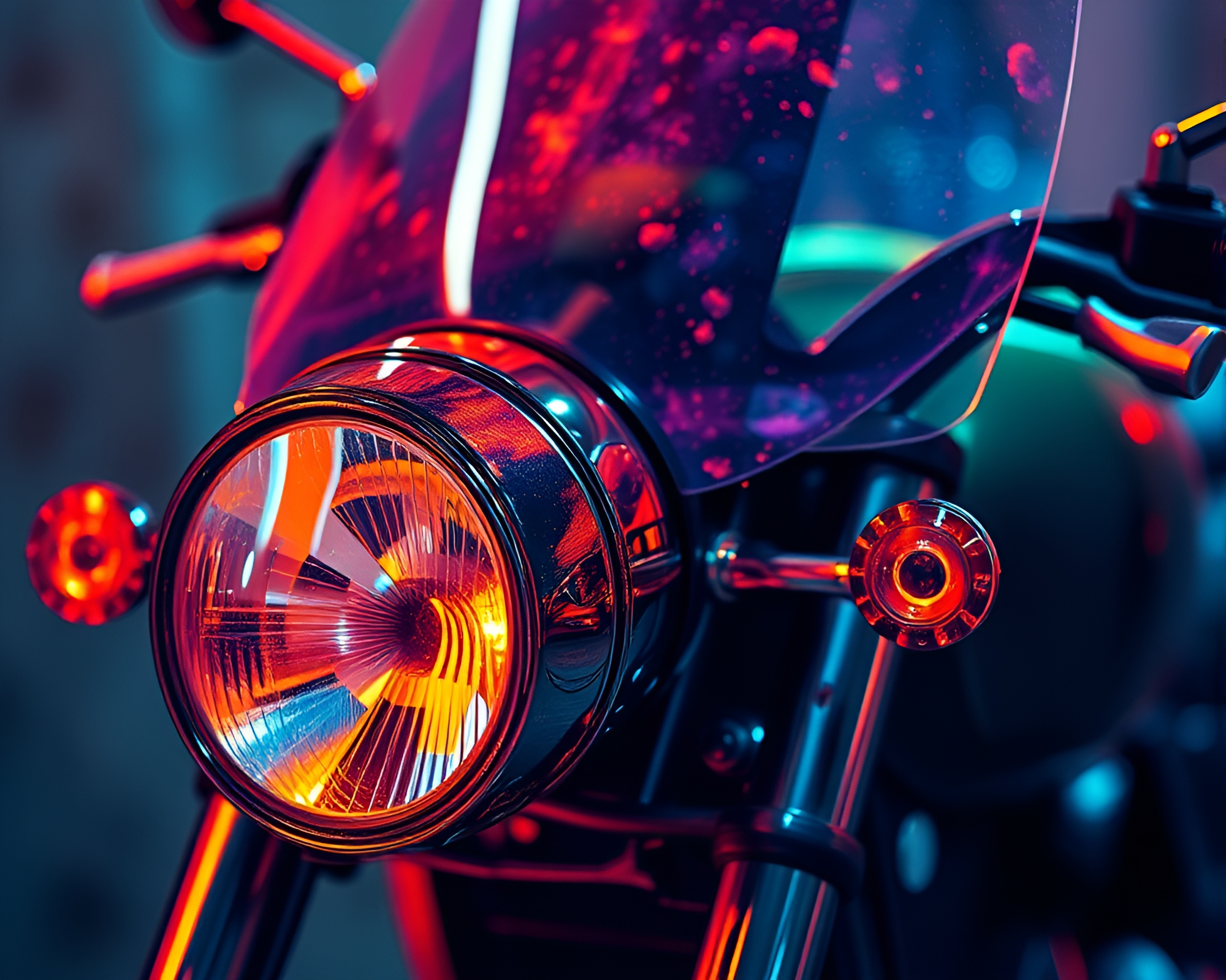 Neon Motorcycle in Thermal Imaging Watercolor Detail – free AI stock image