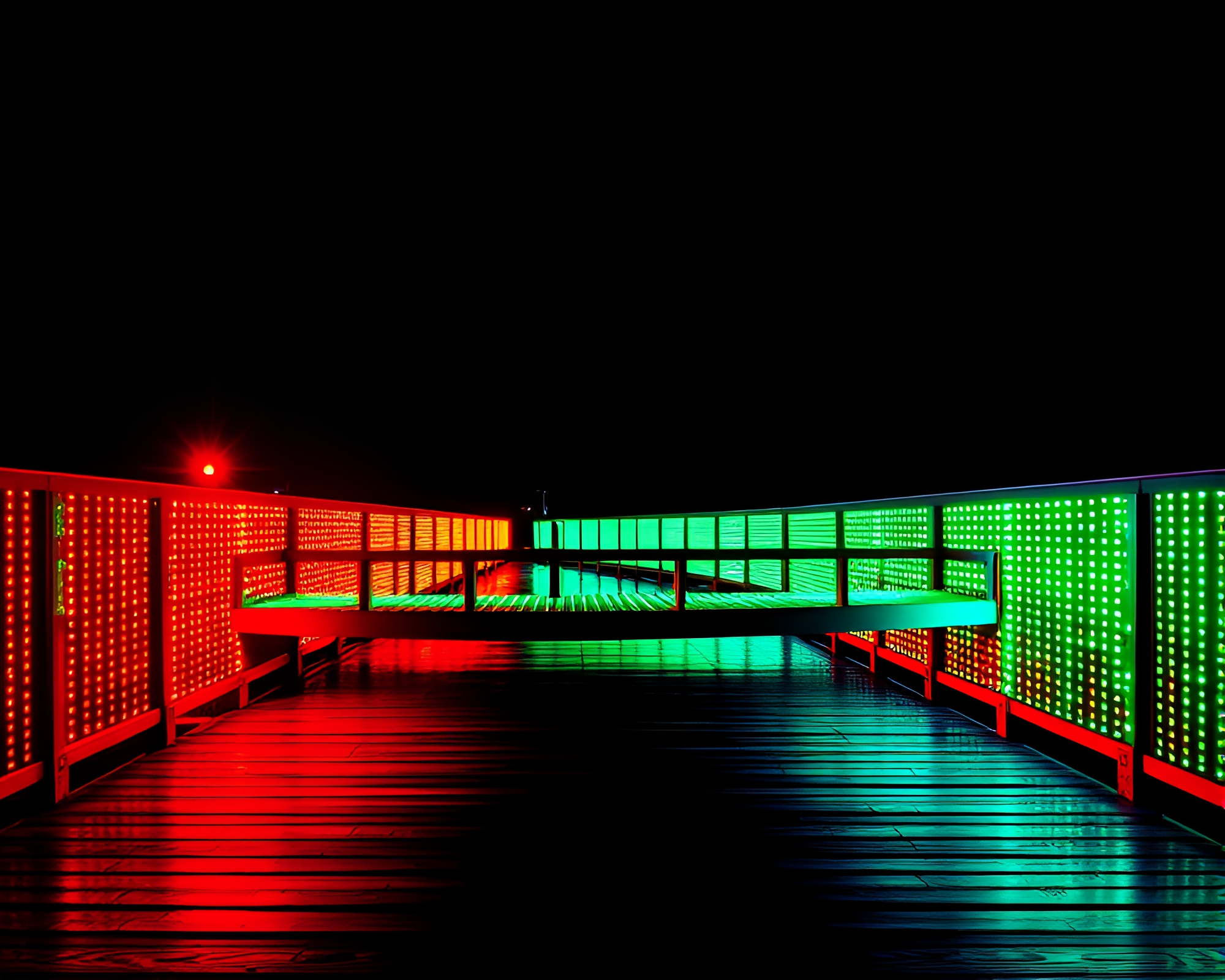 Fluorescent Wooden Bridge Halftone Mural Composition – free AI stock image