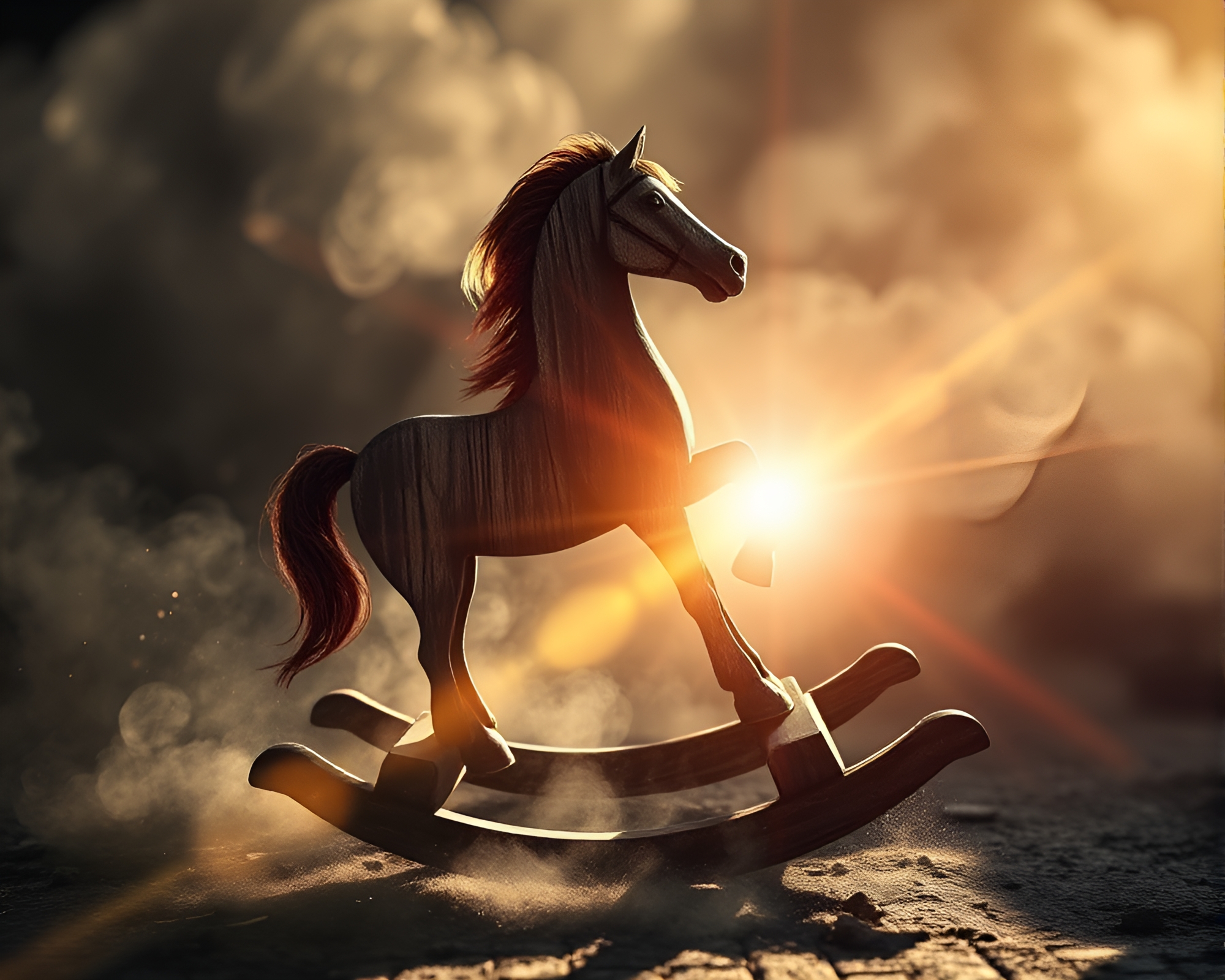 Fantasy Charcoal Illustration of Wooden Rocking Horse – free AI stock image
