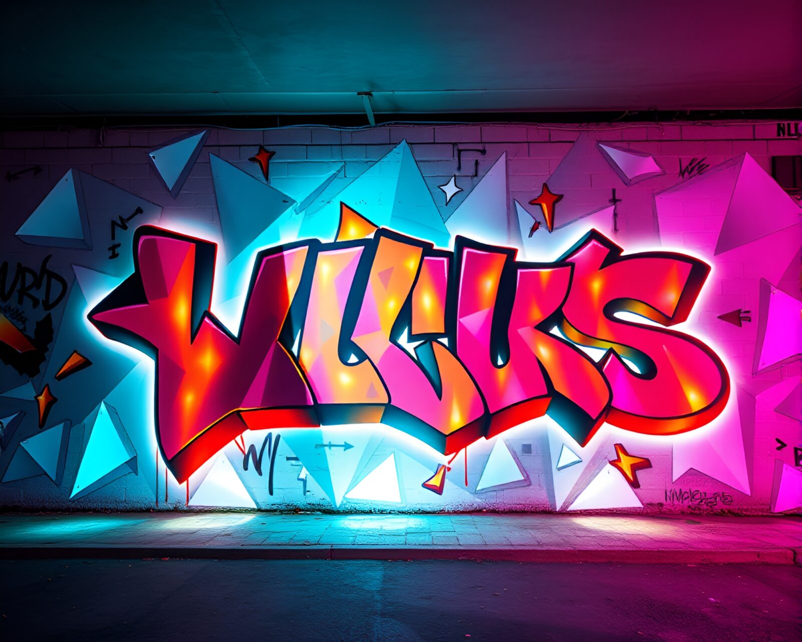 Colorful and intricate origami kaleidoscope mural in dim lighting