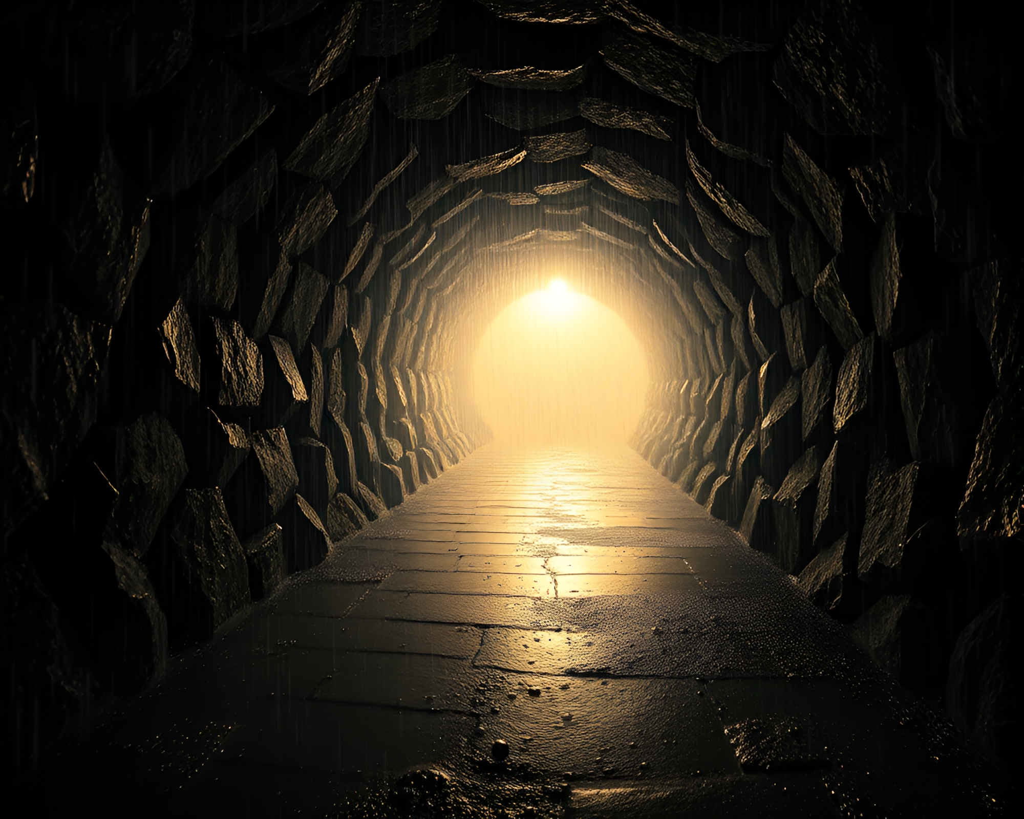 Surreal Rain Droplets in Underground Bunker – free AI stock image