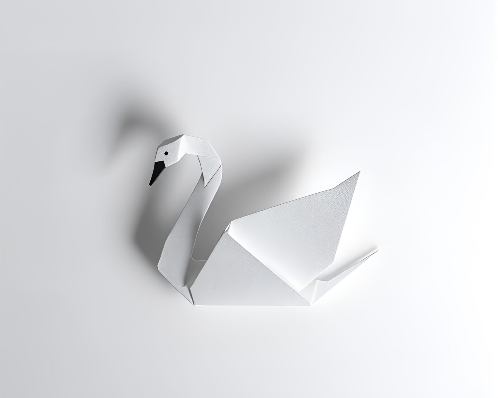 Necromantic shade surrounds minimalist origami swan under beams