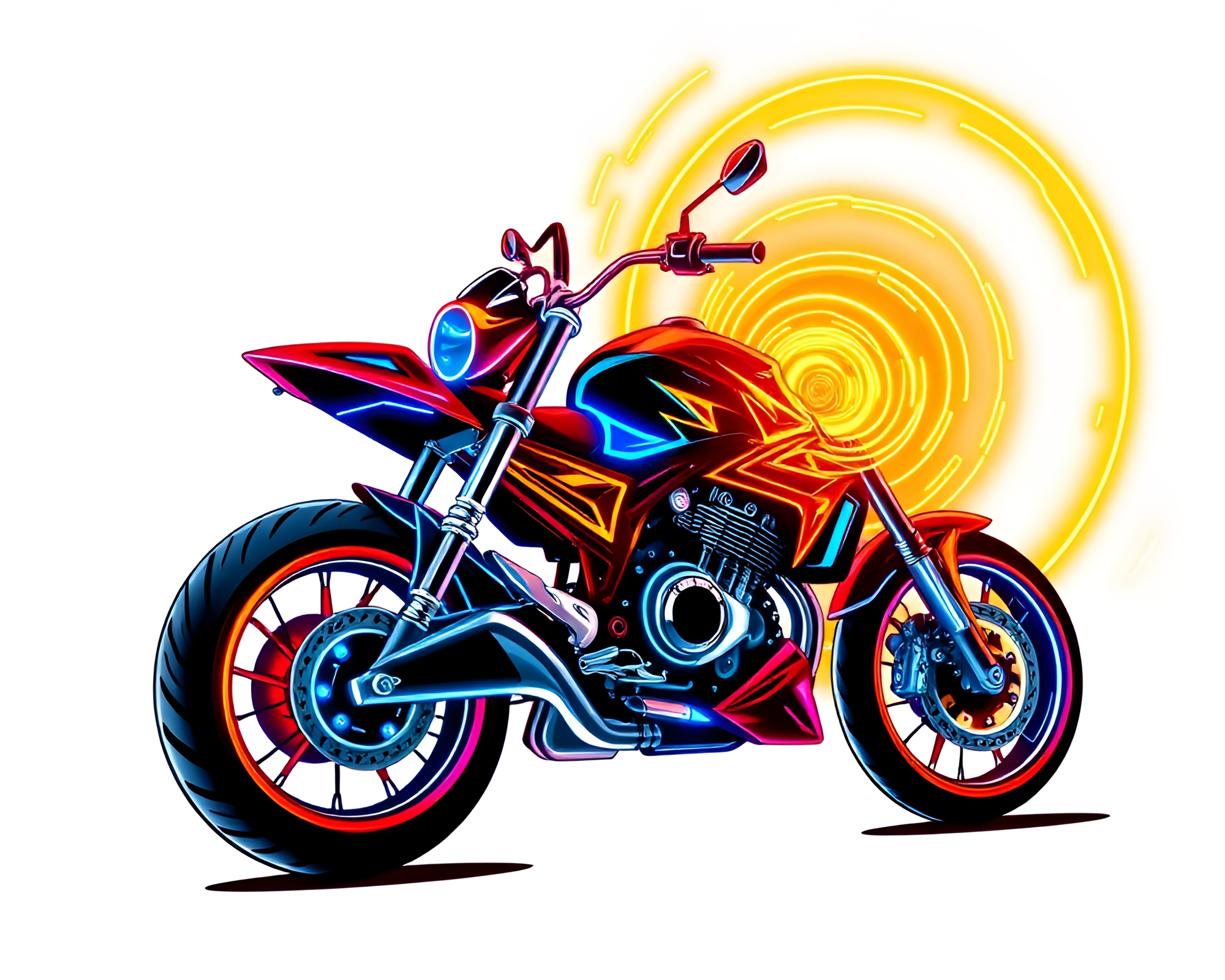 Neon Motorcycle Spiral in Vibrant Screen-Printed Graffiti – free AI stock image