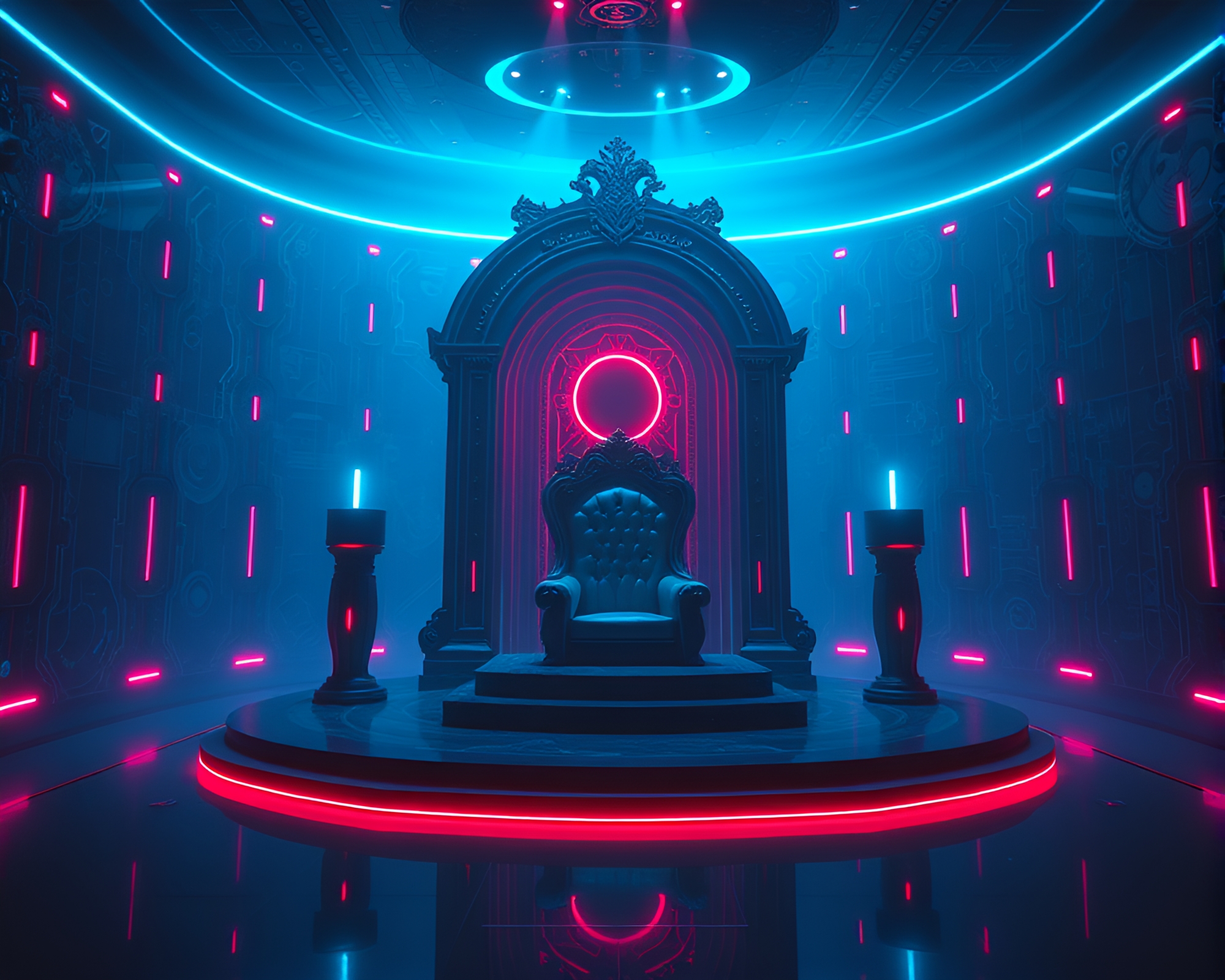 Glowing Throne Room in Retro Future Quantum Computer – free AI stock image