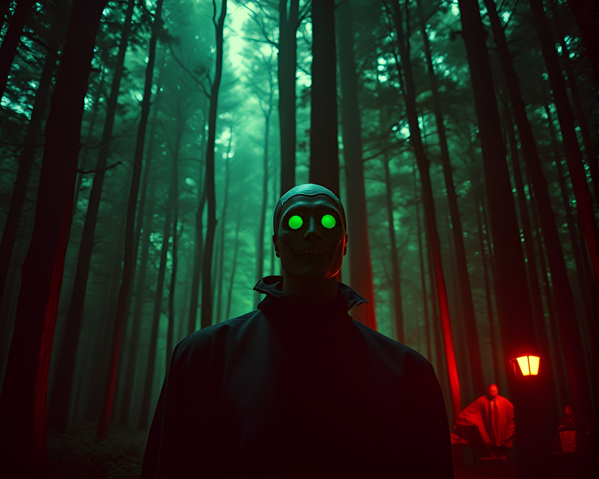 Retro Futurism Vampire in Forest Green Chromatic Aberration – free AI stock image
