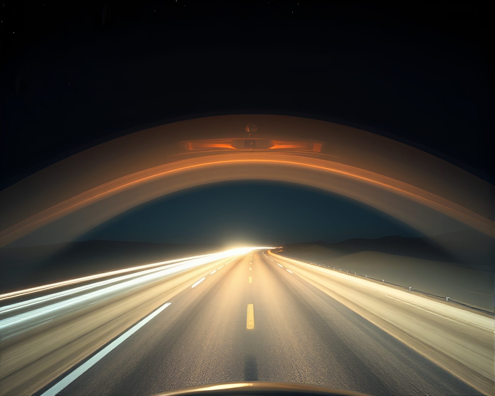 Abstract car light trails leading to an underwater dome