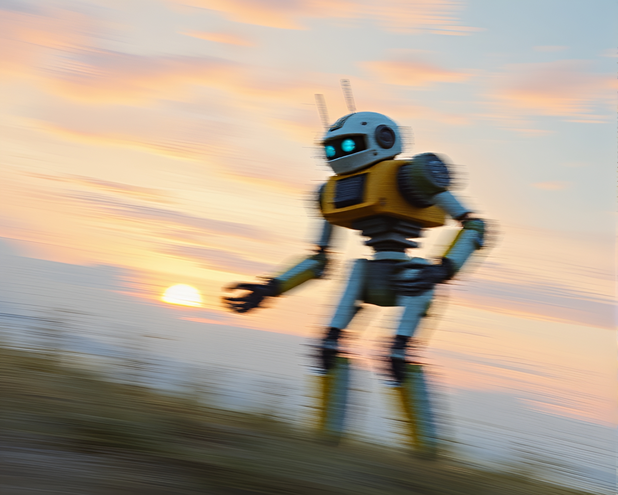 Sunrise Robot in Motion Blur Drawing – free AI stock image